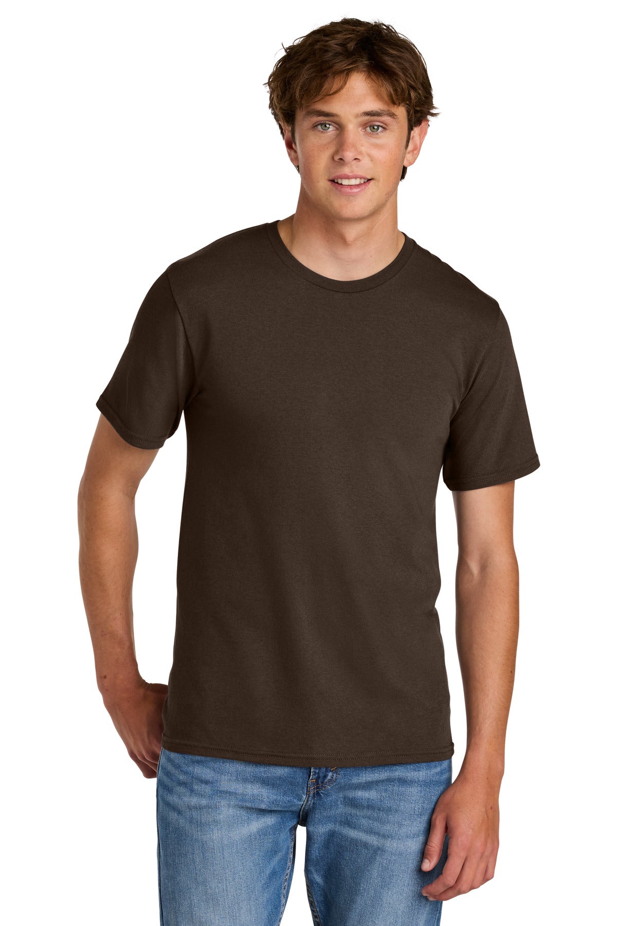 Custom logo Port & Co® Easy Cotton Tee PC43 in Dark Chocolate Brown