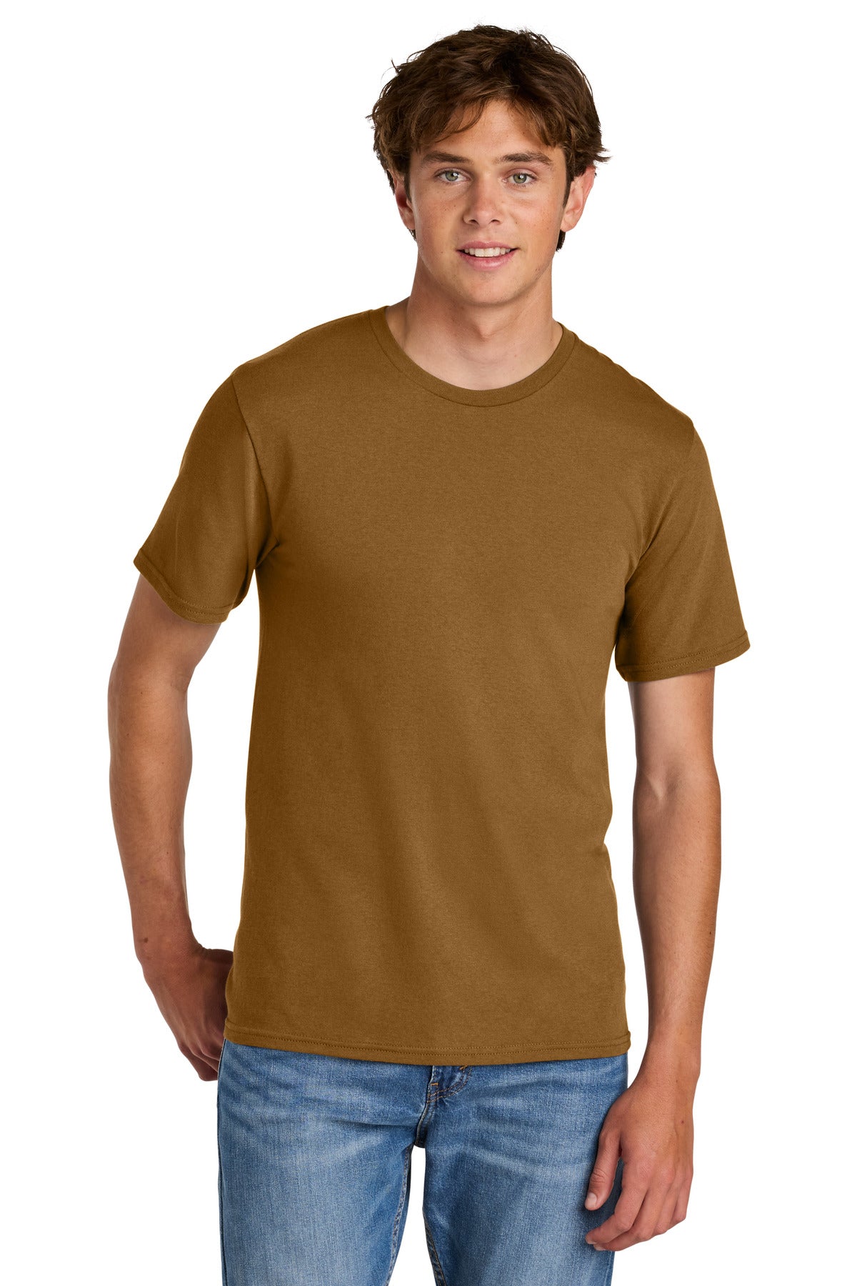 Custom logo Port & Co® Easy Cotton Tee PC43 in Duck Brown