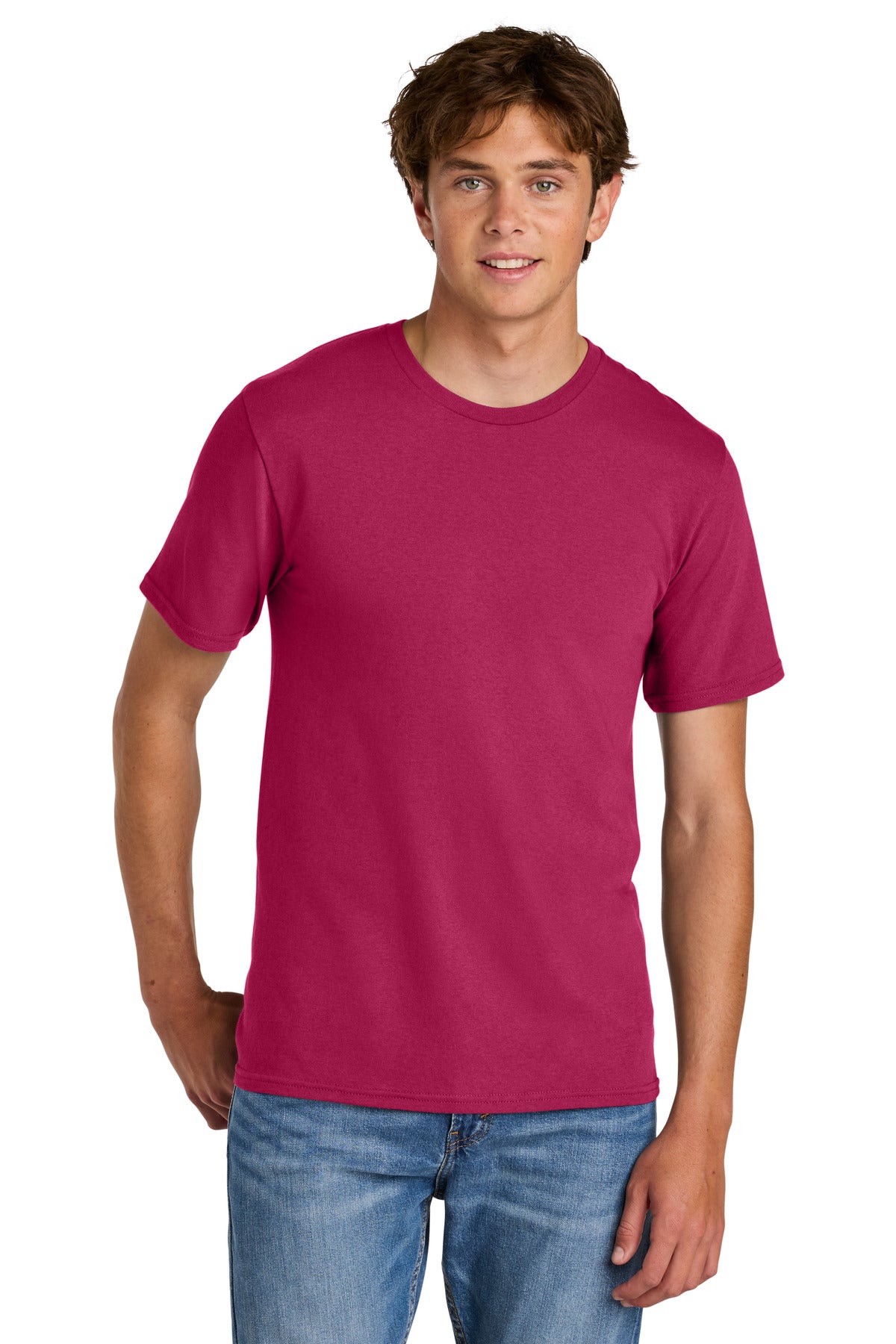 Custom logo Port & Co® Easy Cotton Tee PC43 in Flush Pink