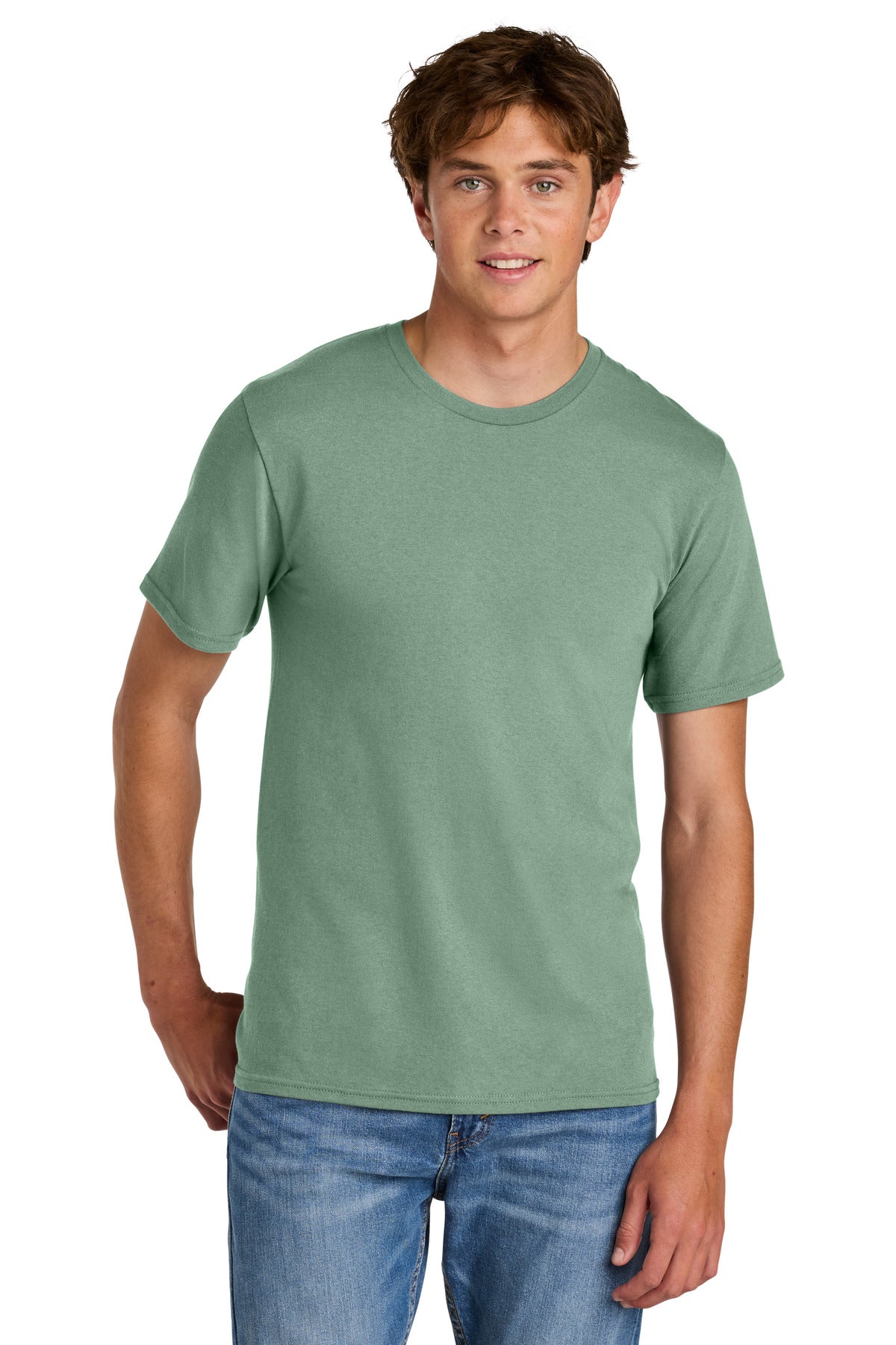 Custom logo Port & Co® Easy Cotton Tee PC43 in Laurel Green