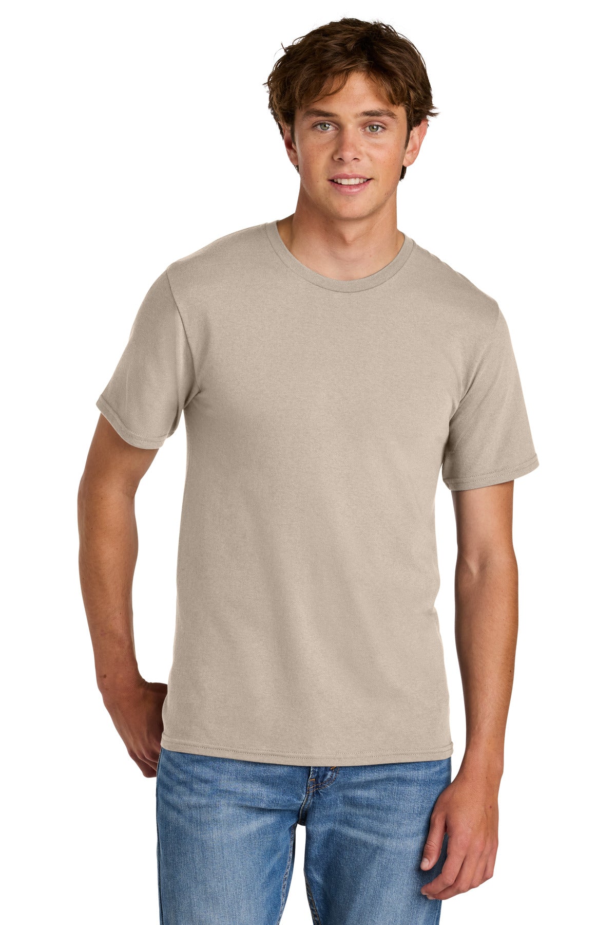 Custom logo Port & Co® Easy Cotton Tee PC43 in Light Sand