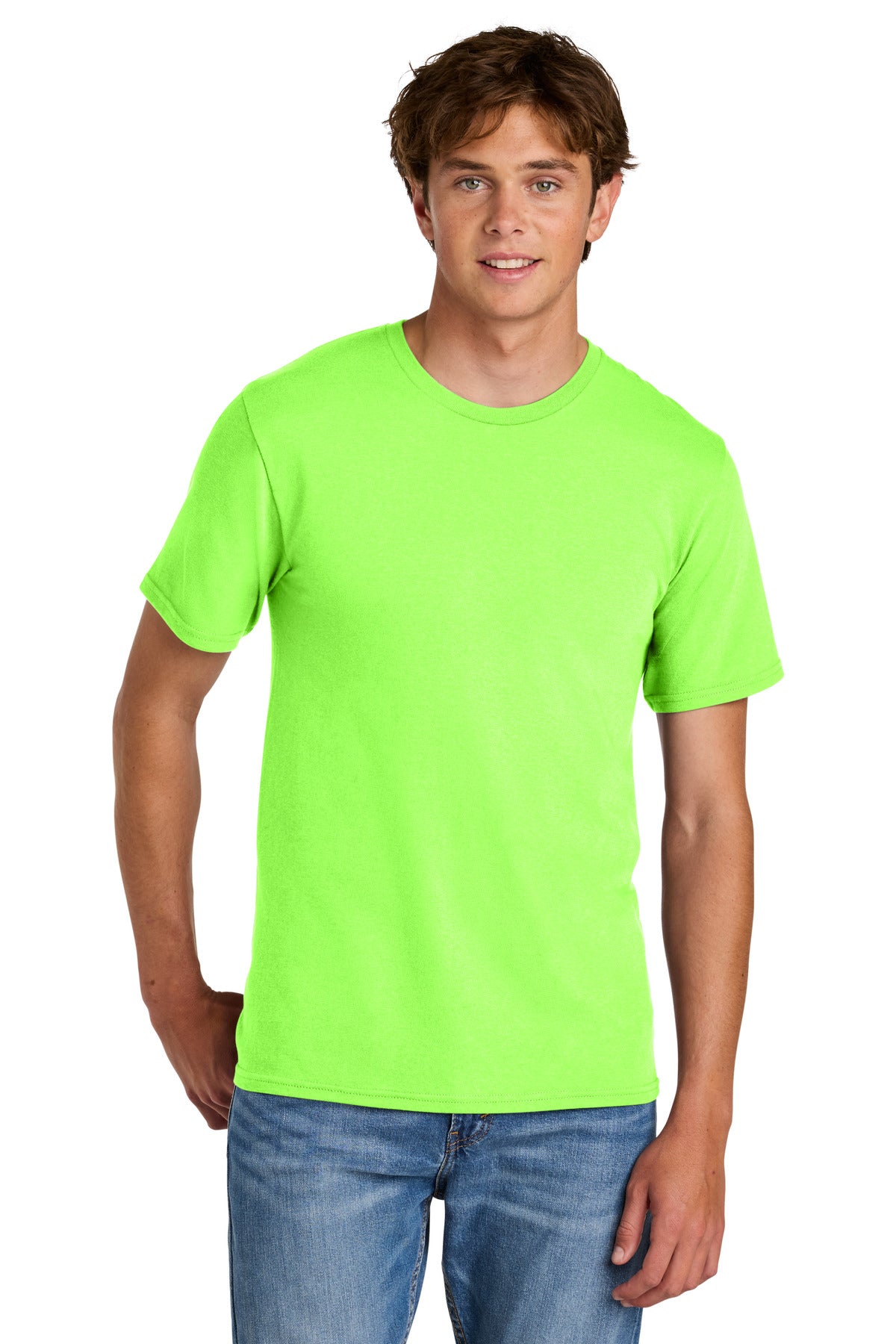 Custom logo Port & Co® Easy Cotton Tee PC43 in Neon Green