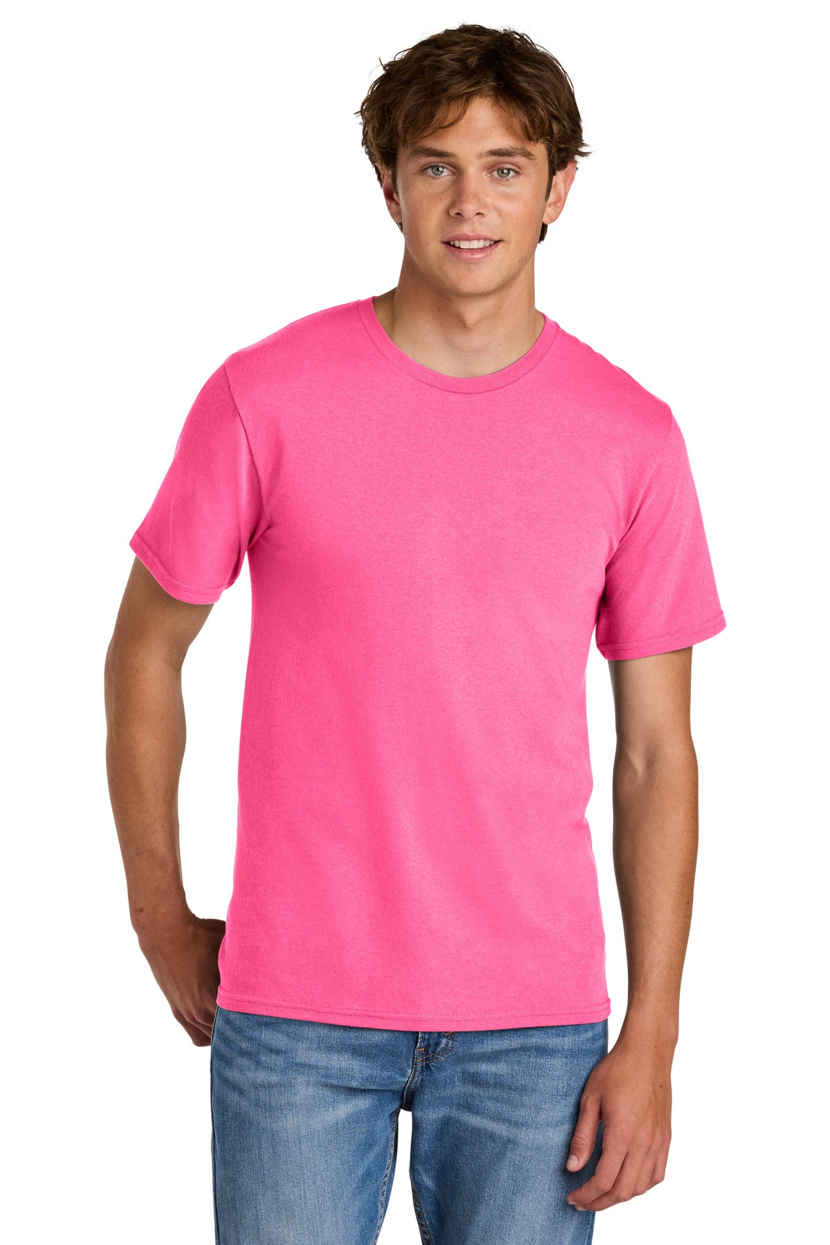 Custom logo Port & Co® Easy Cotton Tee PC43 in Neon Pink