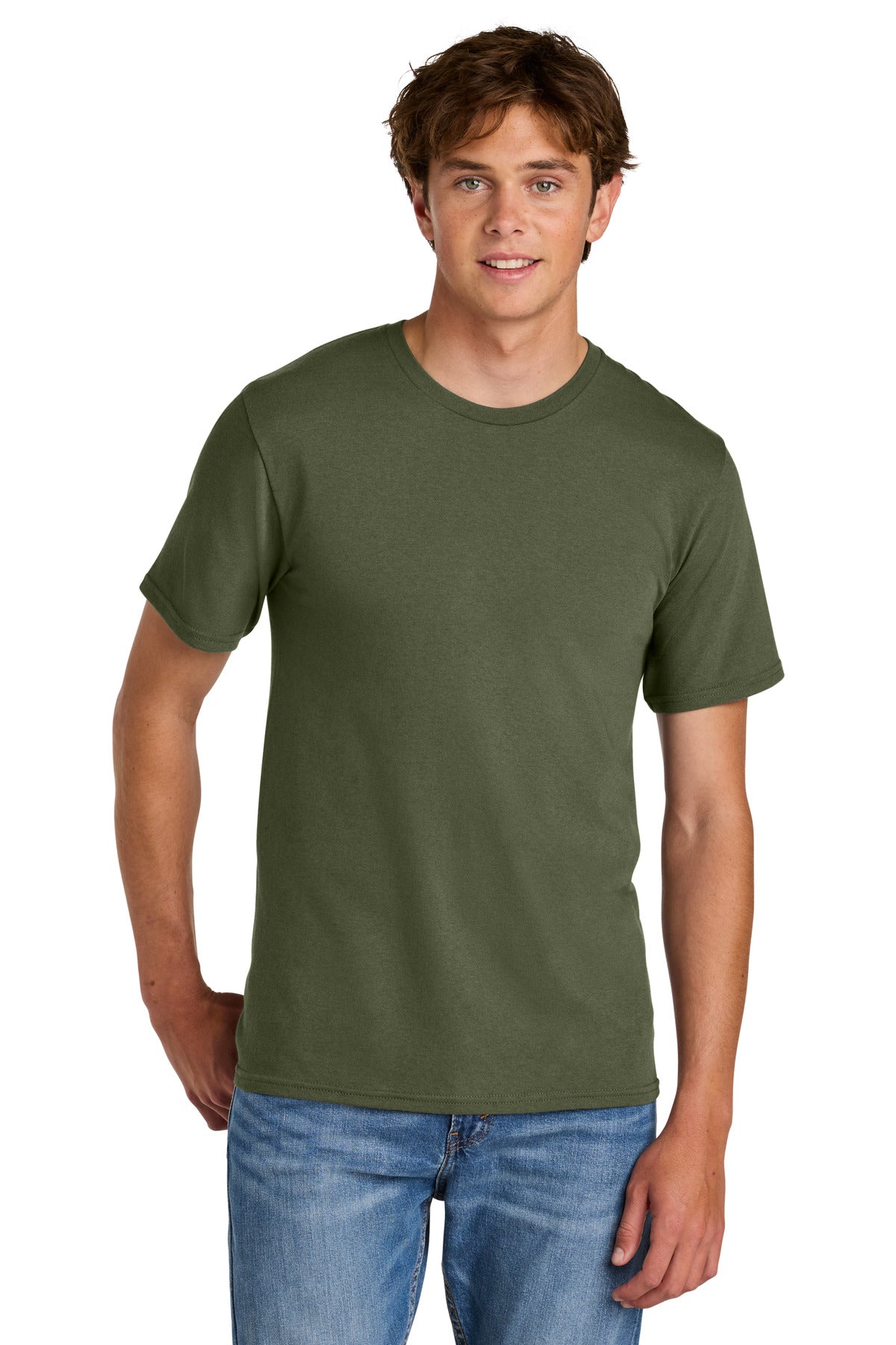 Custom logo Port & Co® Easy Cotton Tee PC43 in Olive Drab Green