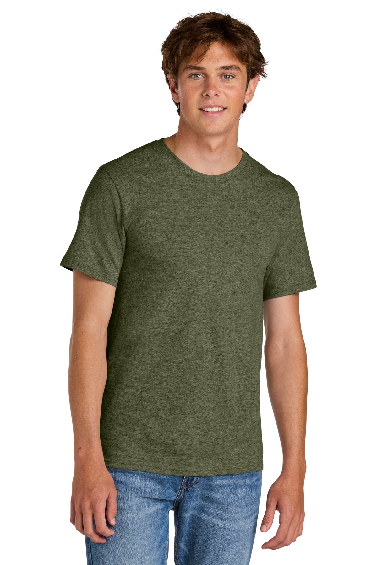Custom logo Port & Co® Easy Cotton Tee PC43 in Olive Drab Green Heather
