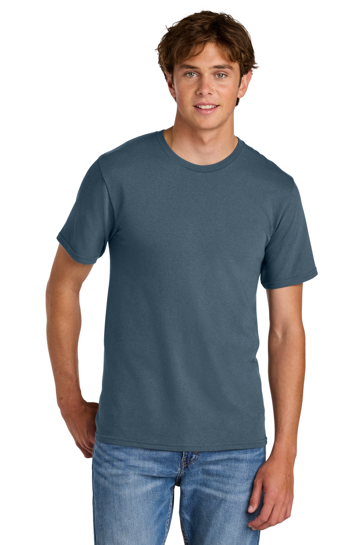 Custom logo Port & Co® Easy Cotton Tee PC43 in Steel Blue