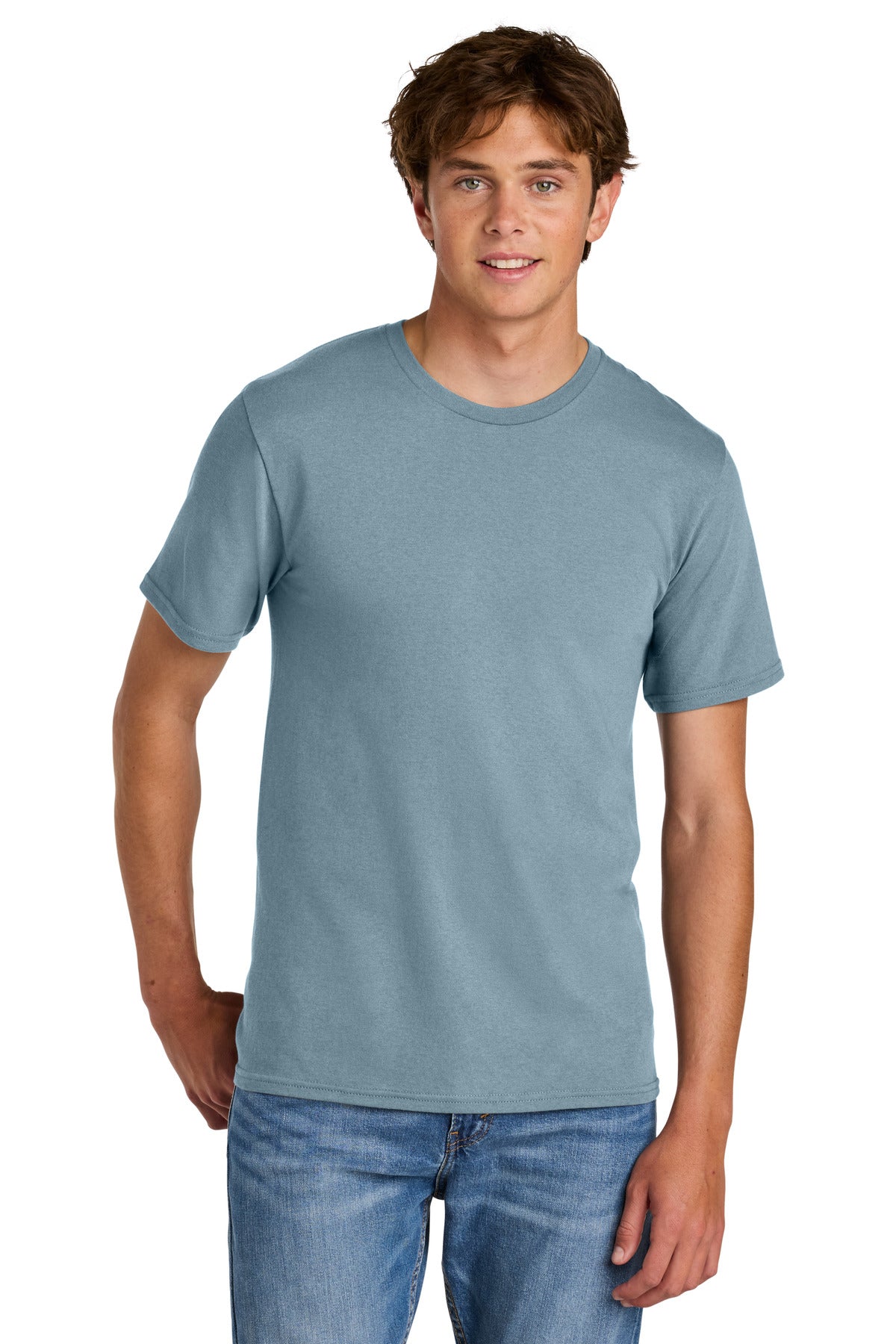 Custom logo Port & Co® Easy Cotton Tee PC43 in Stonewashed Blue