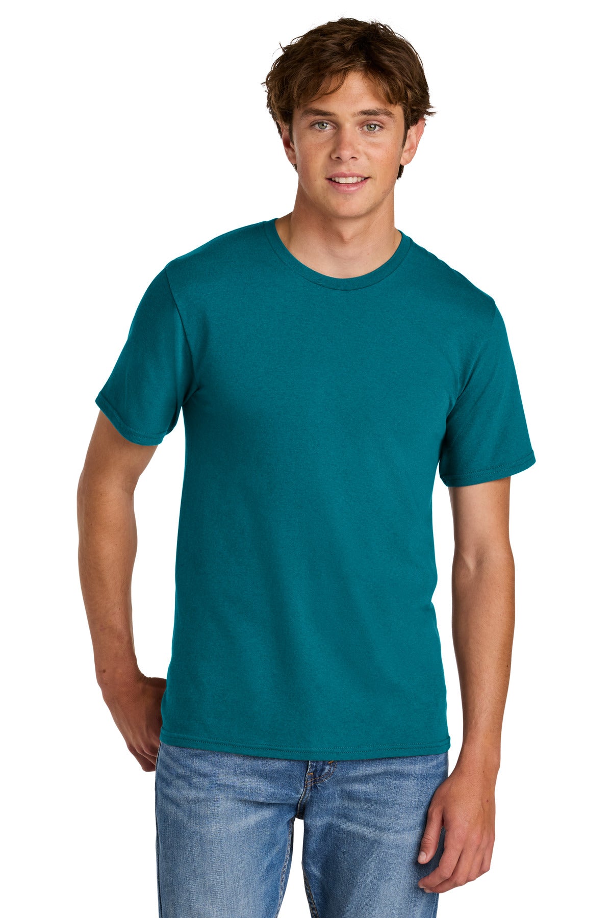 Custom logo Port & Co® Easy Cotton Tee PC43 in Teal