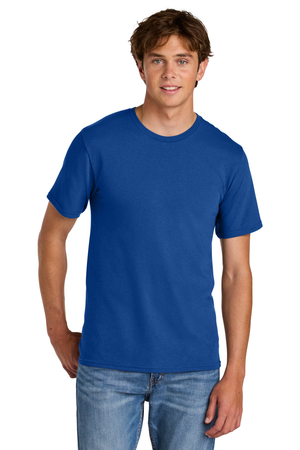 Custom logo Port & Co® Easy Cotton Tee PC43 in True Royal