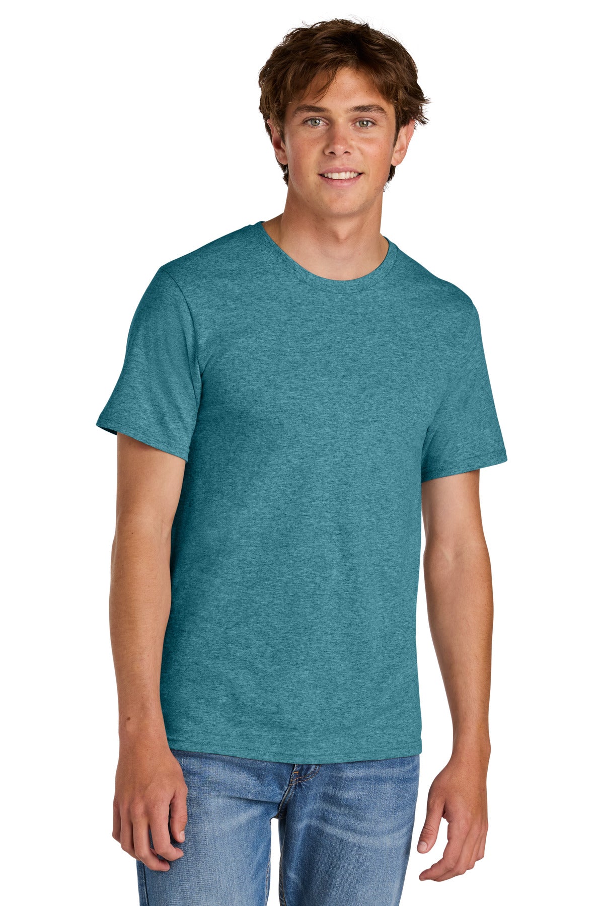 Custom logo Port & Co® Easy Cotton Tee PC43 in Vivid Teal Heather