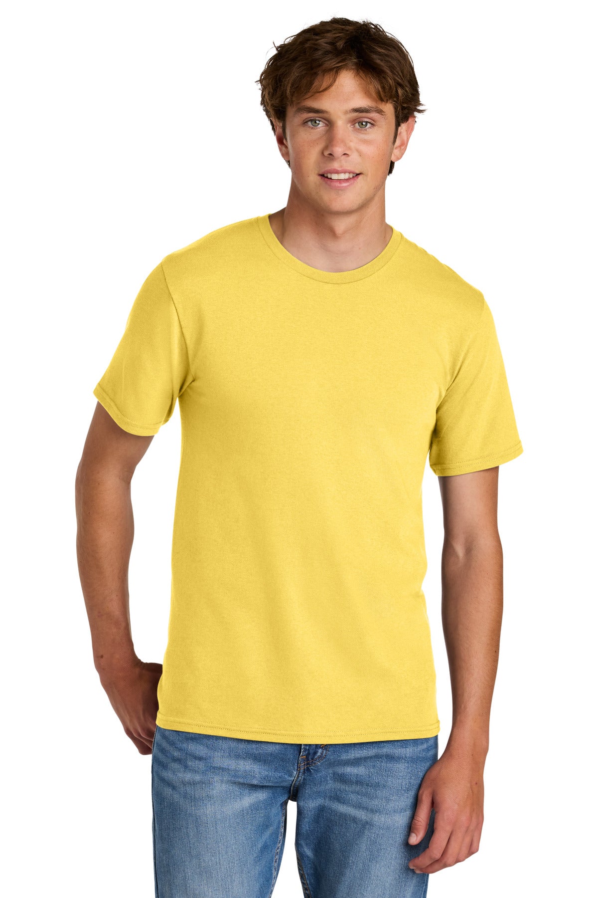 Custom logo Port & Co® Easy Cotton Tee PC43 in Yellow