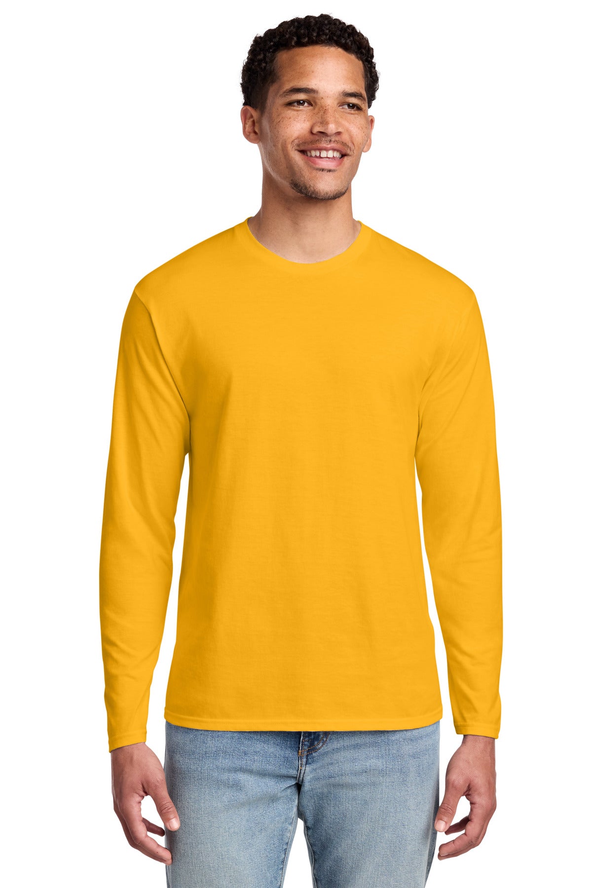Custom logo Port & Co® Long Sleeve Fan Favorite Tee. PC450LS in Bright Gold