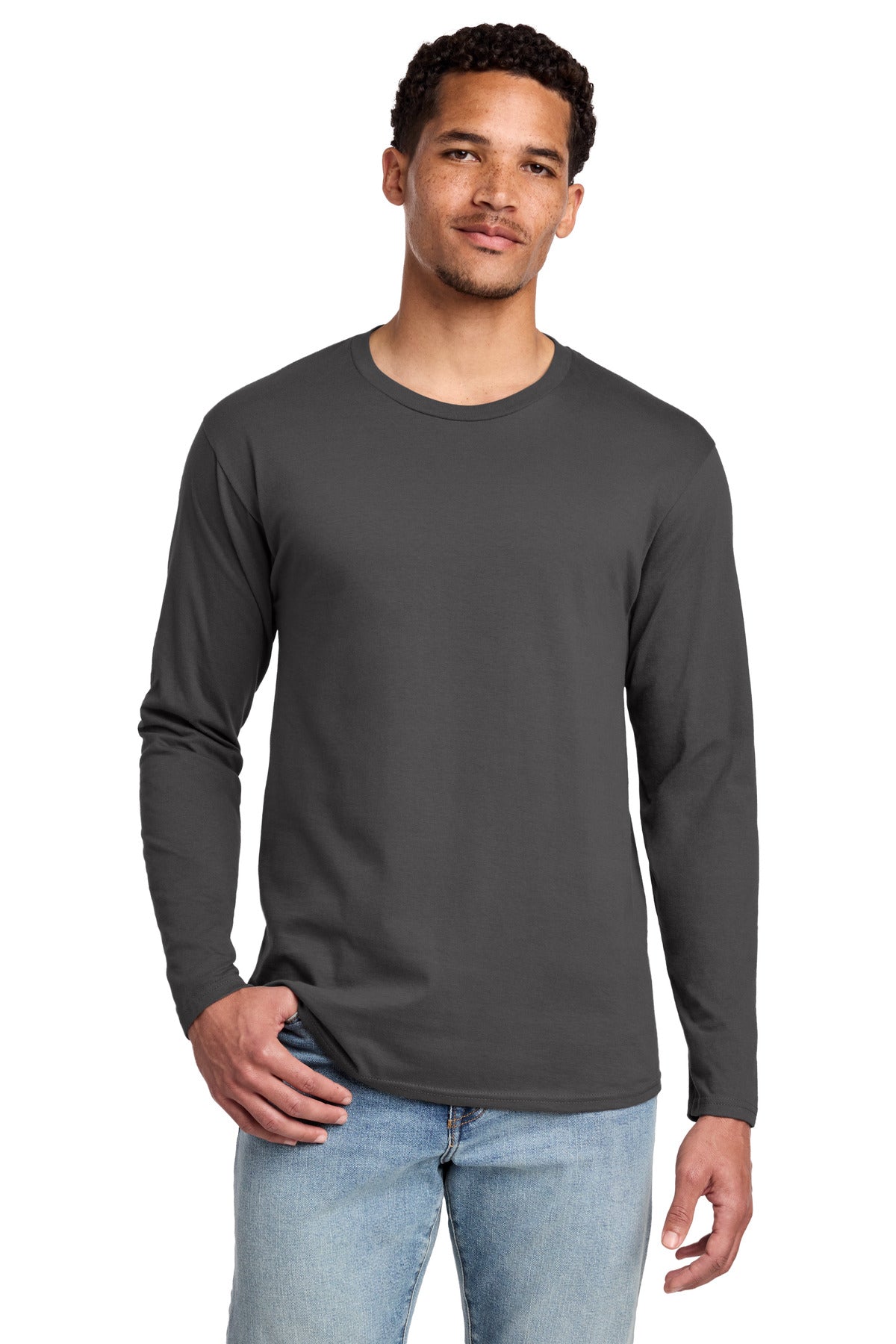 Custom logo Port & Co® Long Sleeve Fan Favorite Tee. PC450LS in Charcoal