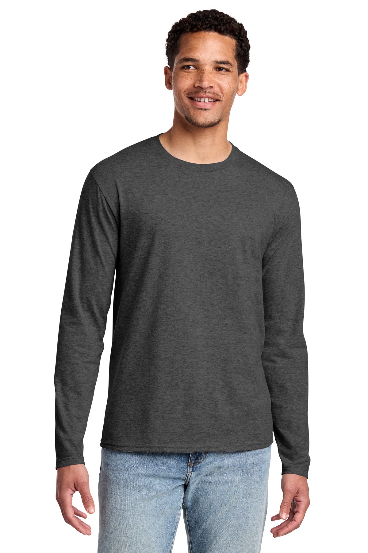 Custom logo Port & Co® Long Sleeve Fan Favorite Tee. PC450LS in Dark Heather Grey
