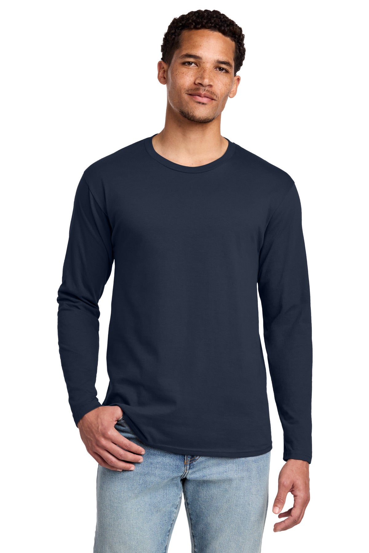 Custom logo Port & Co® Long Sleeve Fan Favorite Tee. PC450LS in Deep Navy