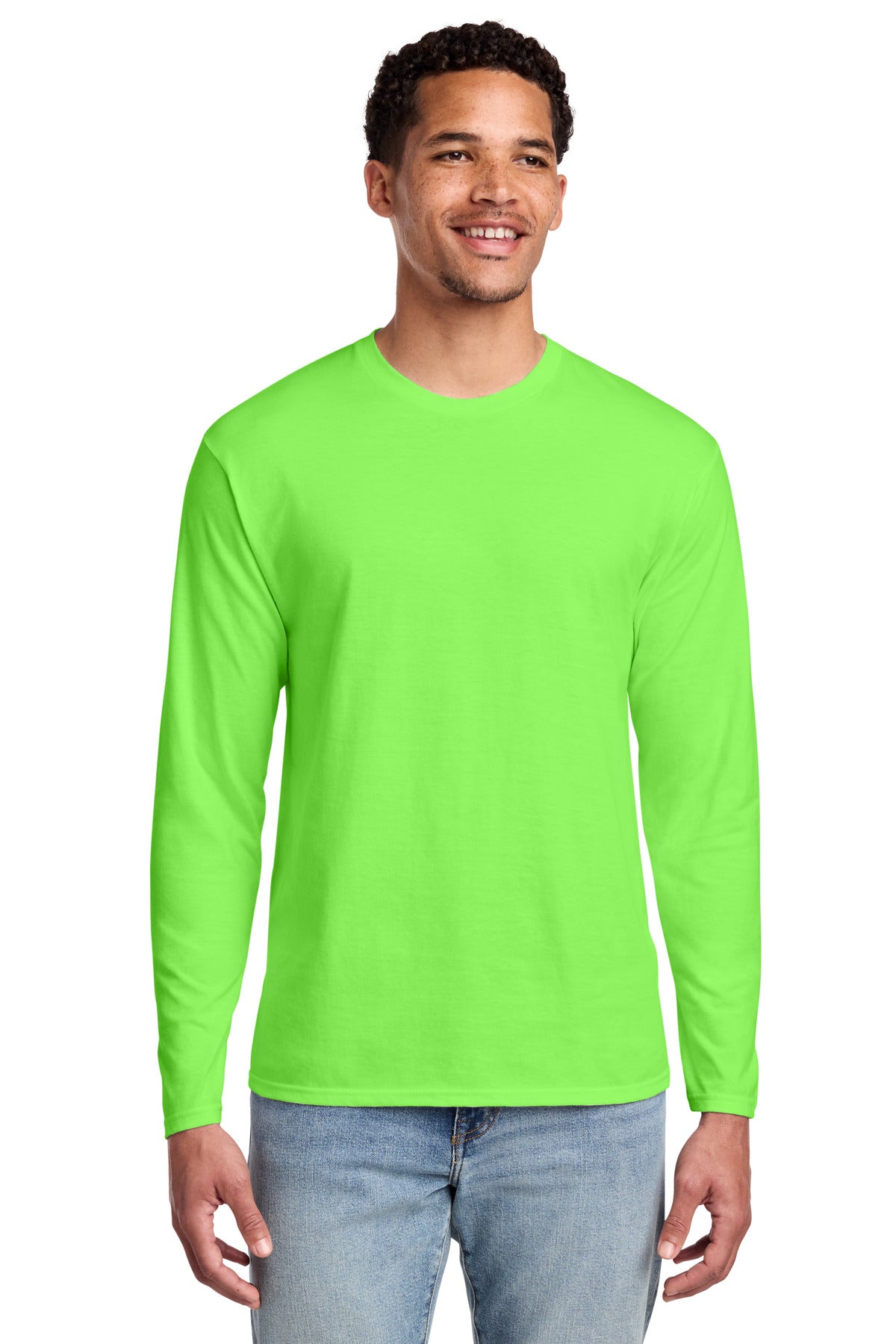 Custom logo Port & Co® Long Sleeve Fan Favorite Tee. PC450LS in Flash Green