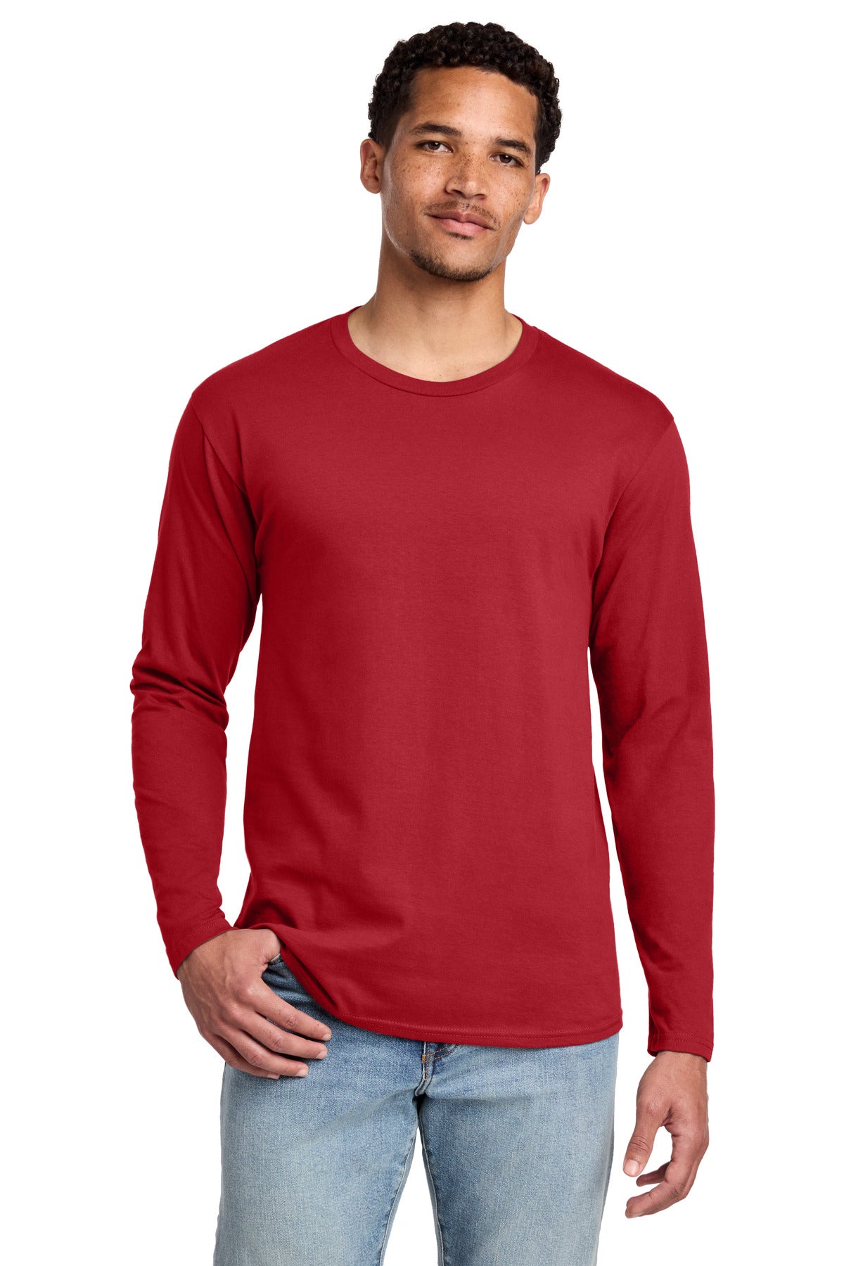 Custom logo Port & Co® Long Sleeve Fan Favorite Tee. PC450LS in Team Cardinal