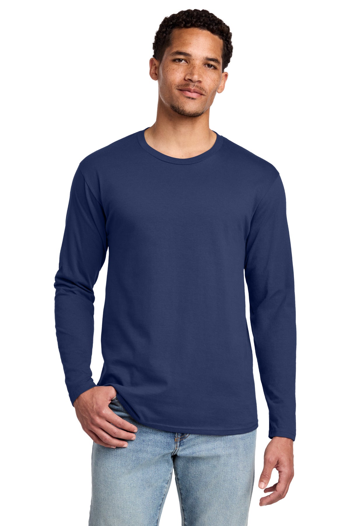 Custom logo Port & Co® Long Sleeve Fan Favorite Tee. PC450LS in Team Navy