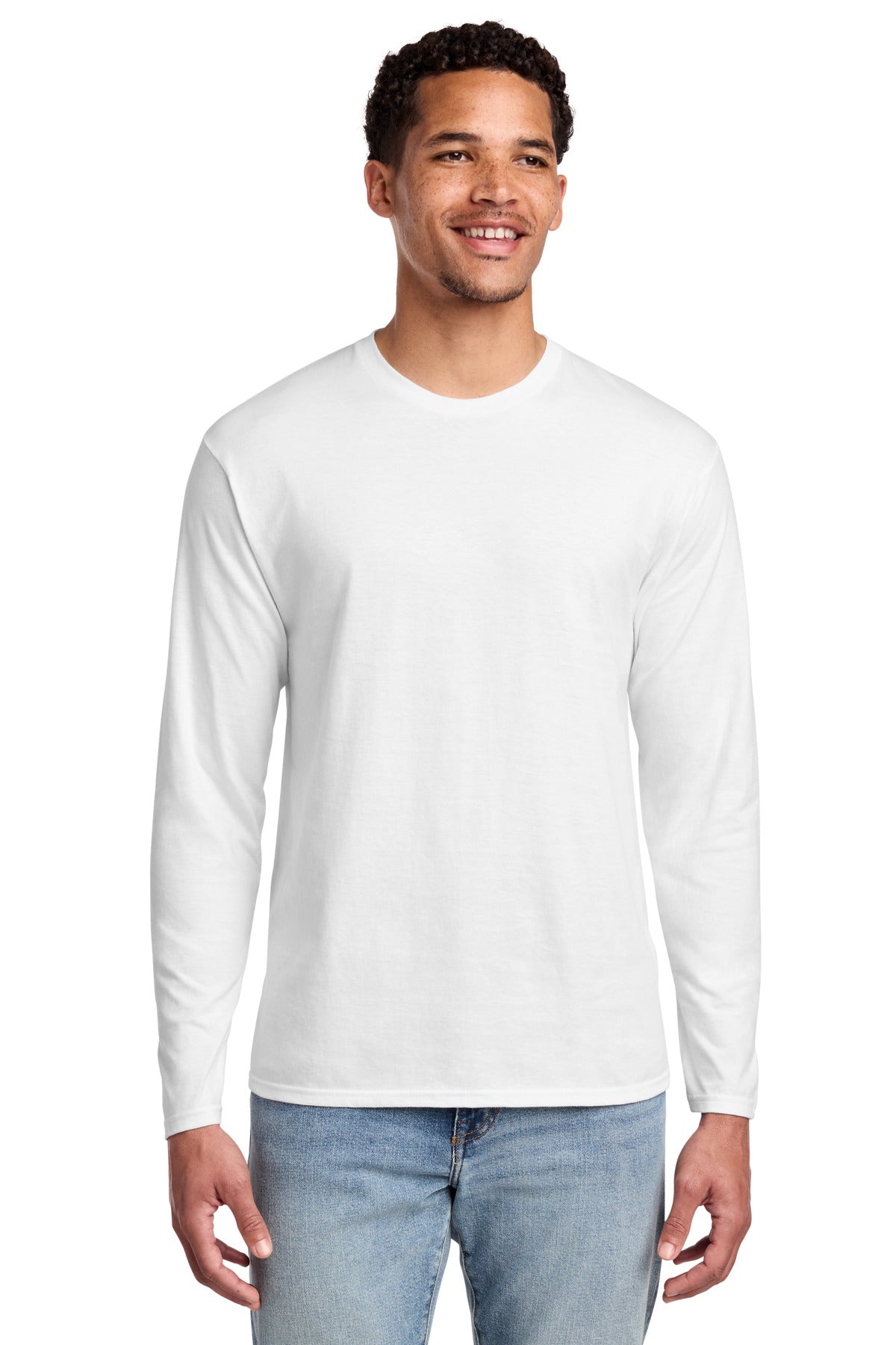 Custom logo Port & Co® Long Sleeve Fan Favorite Tee. PC450LS in White
