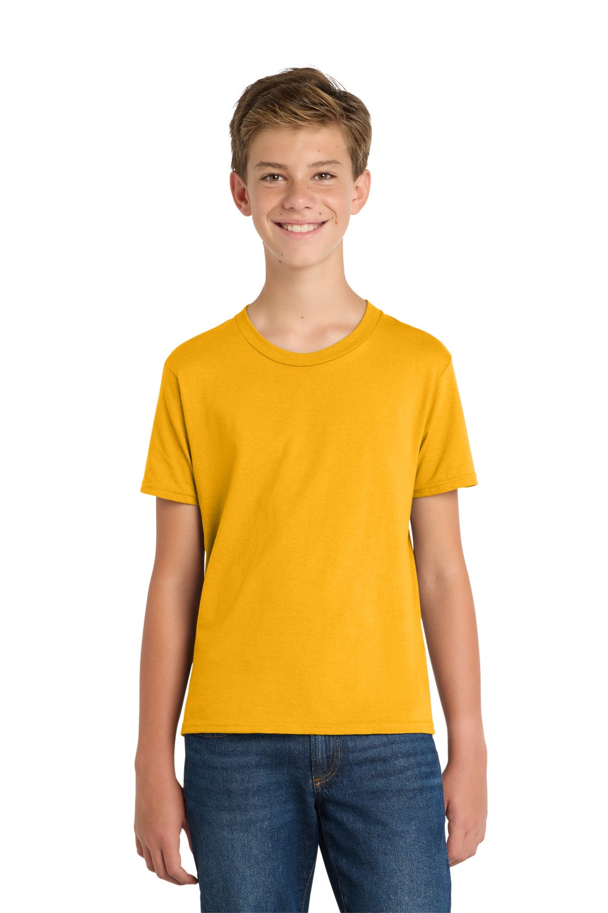 Custom logo Port & Co® Youth Fan Favorite Tee. PC450Y in Bright Gold