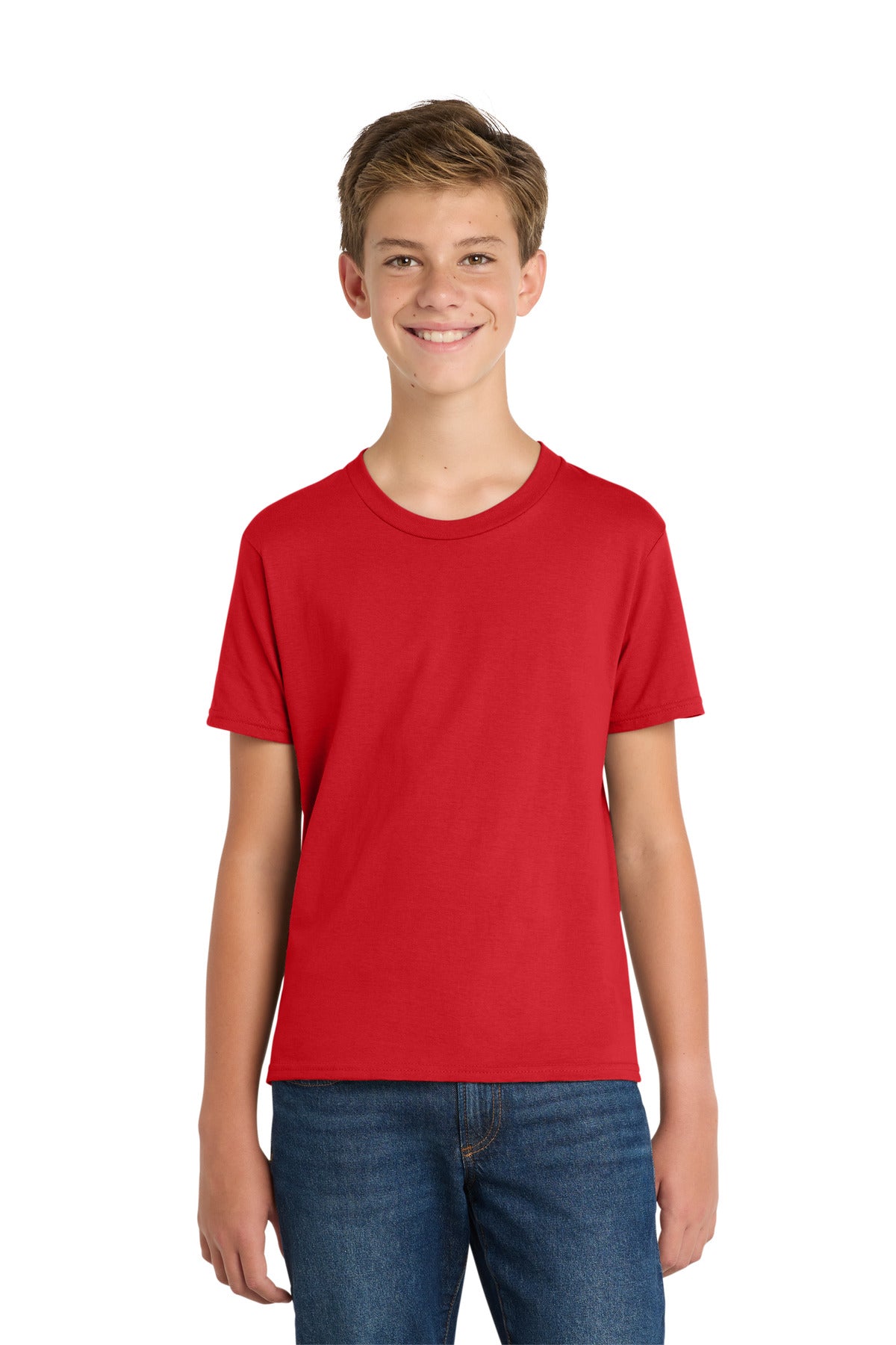Custom logo Port & Co® Youth Fan Favorite Tee. PC450Y in Bright Red