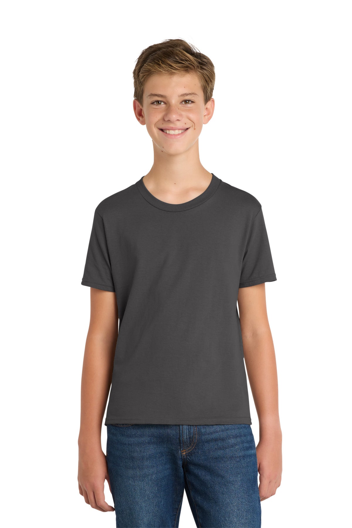 Custom logo Port & Co® Youth Fan Favorite Tee. PC450Y in Charcoal