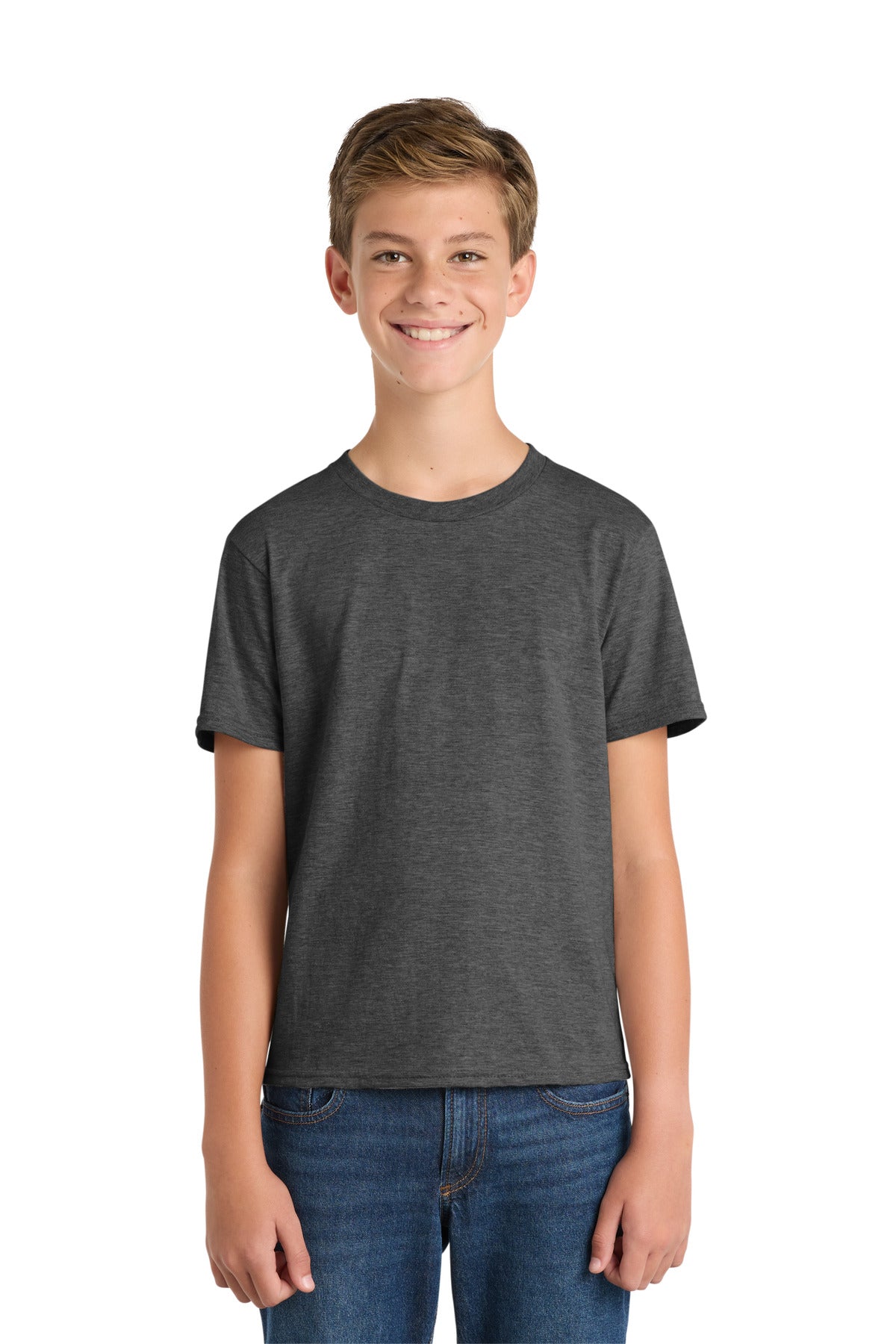 Custom logo Port & Co® Youth Fan Favorite Tee. PC450Y in Dark Heather Grey