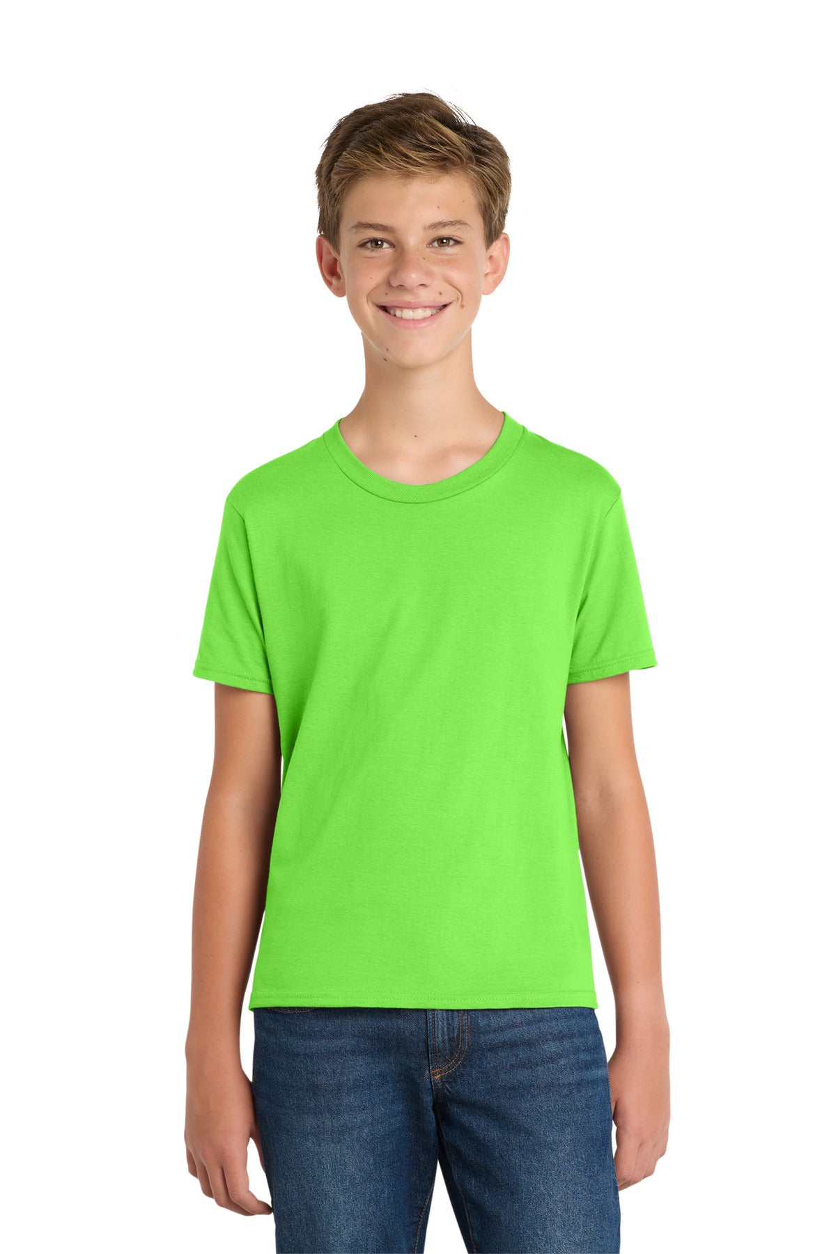 Custom logo Port & Co® Youth Fan Favorite Tee. PC450Y in Flash Green