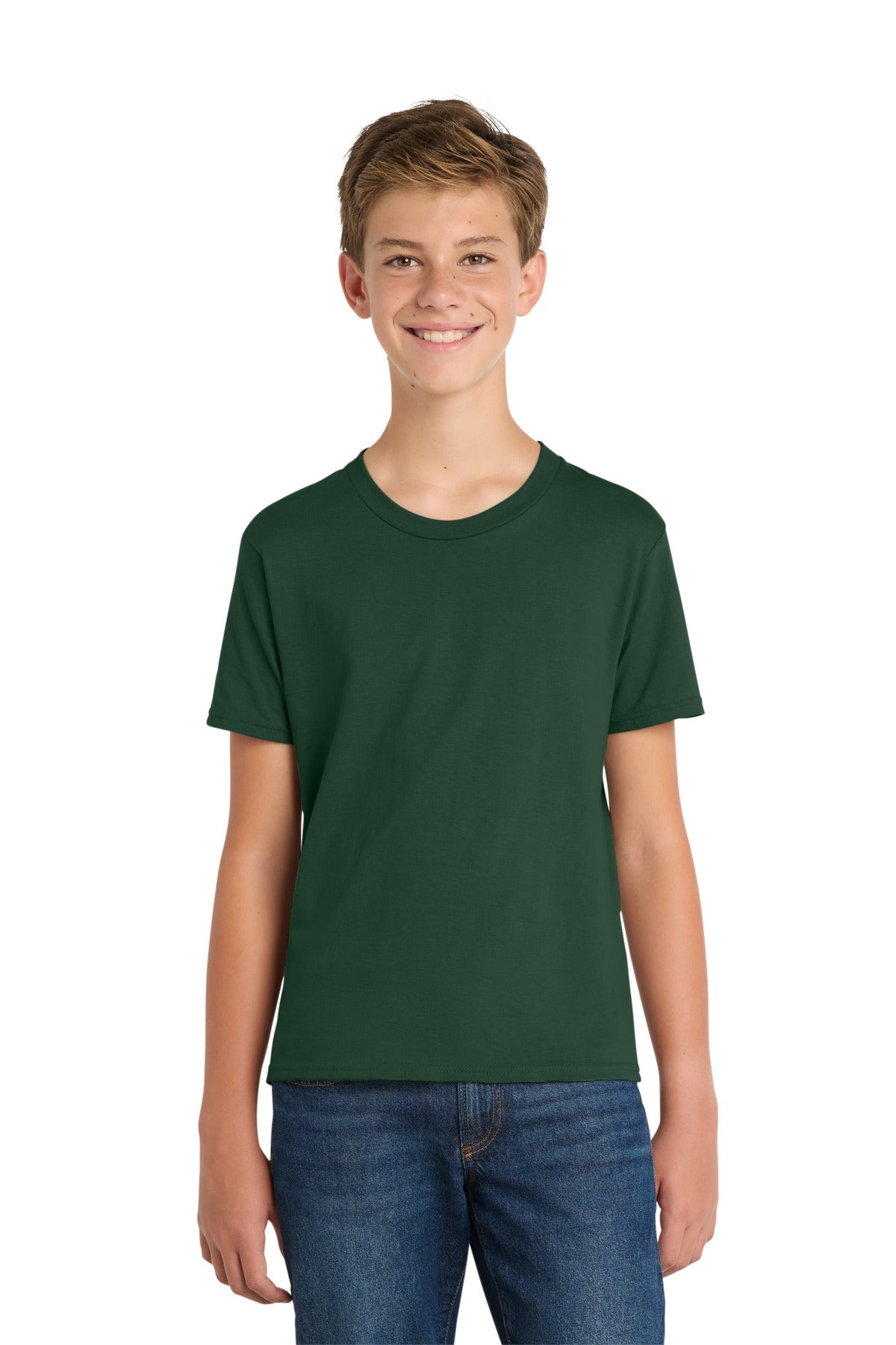 Custom logo Port & Co® Youth Fan Favorite Tee. PC450Y in Forest Green
