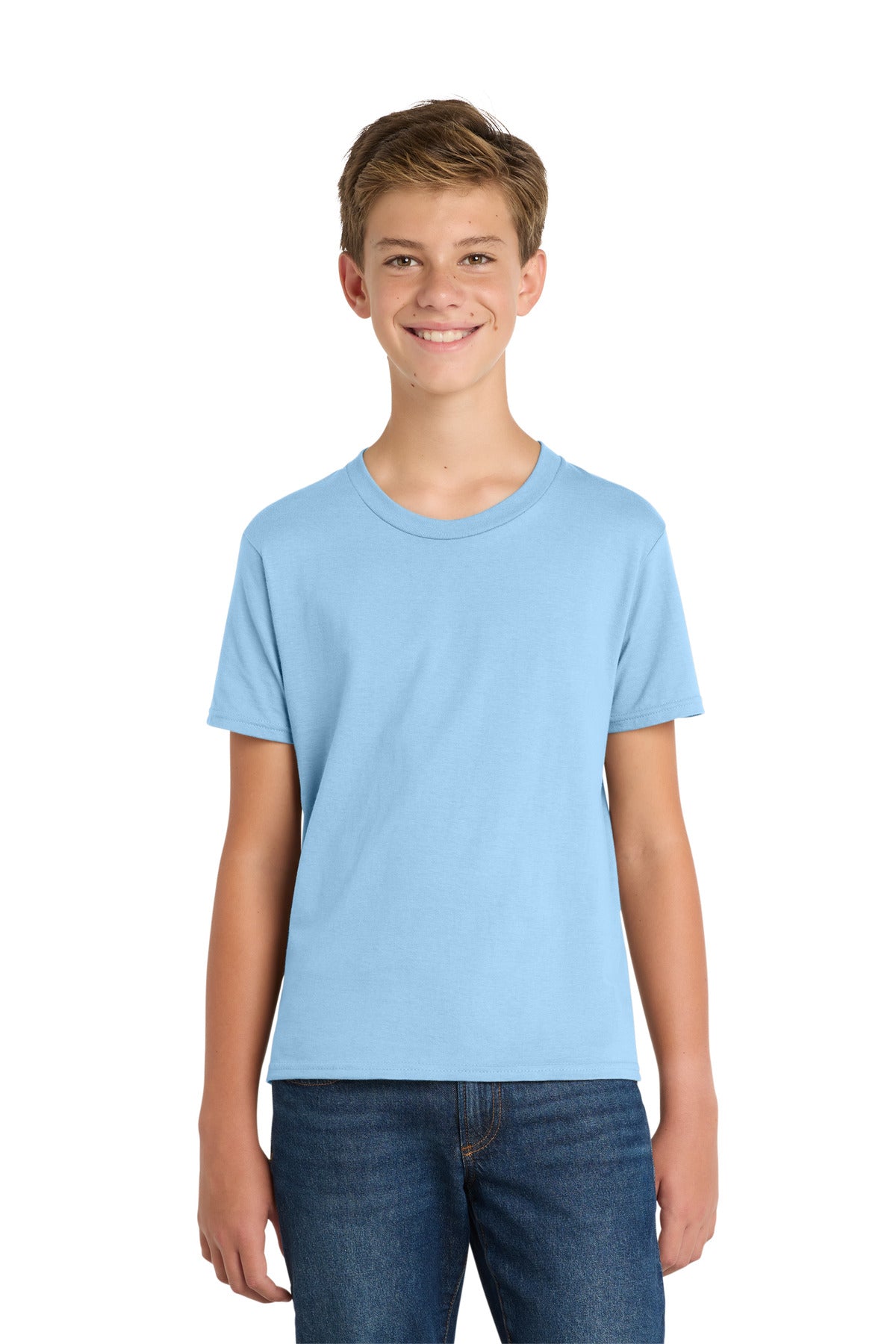 Custom logo Port & Co® Youth Fan Favorite Tee. PC450Y in Light Blue