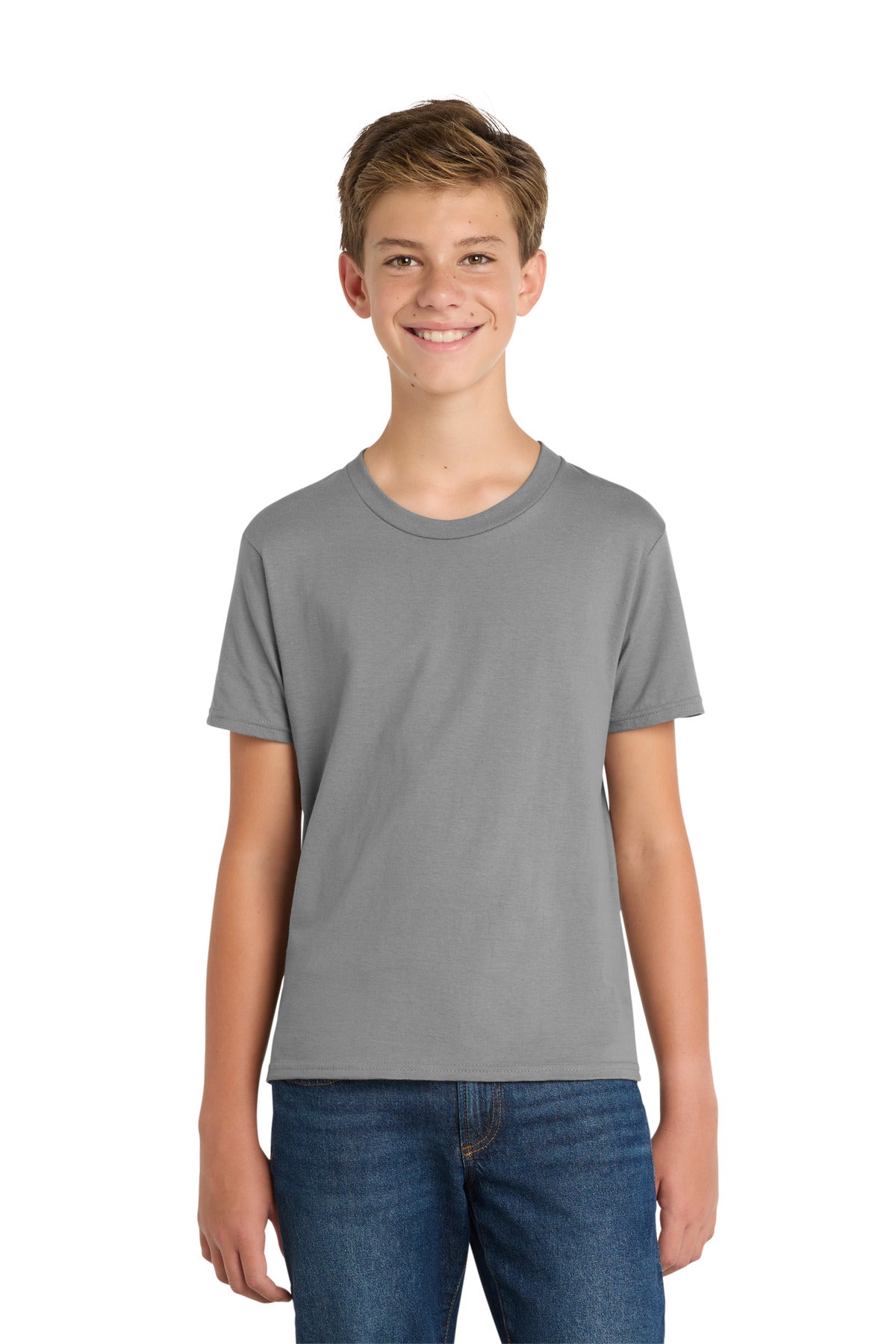 Custom logo Port & Co® Youth Fan Favorite Tee. PC450Y in Medium Grey