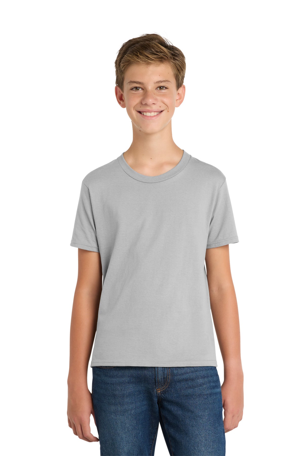 Custom logo Port & Co® Youth Fan Favorite Tee. PC450Y in Silver