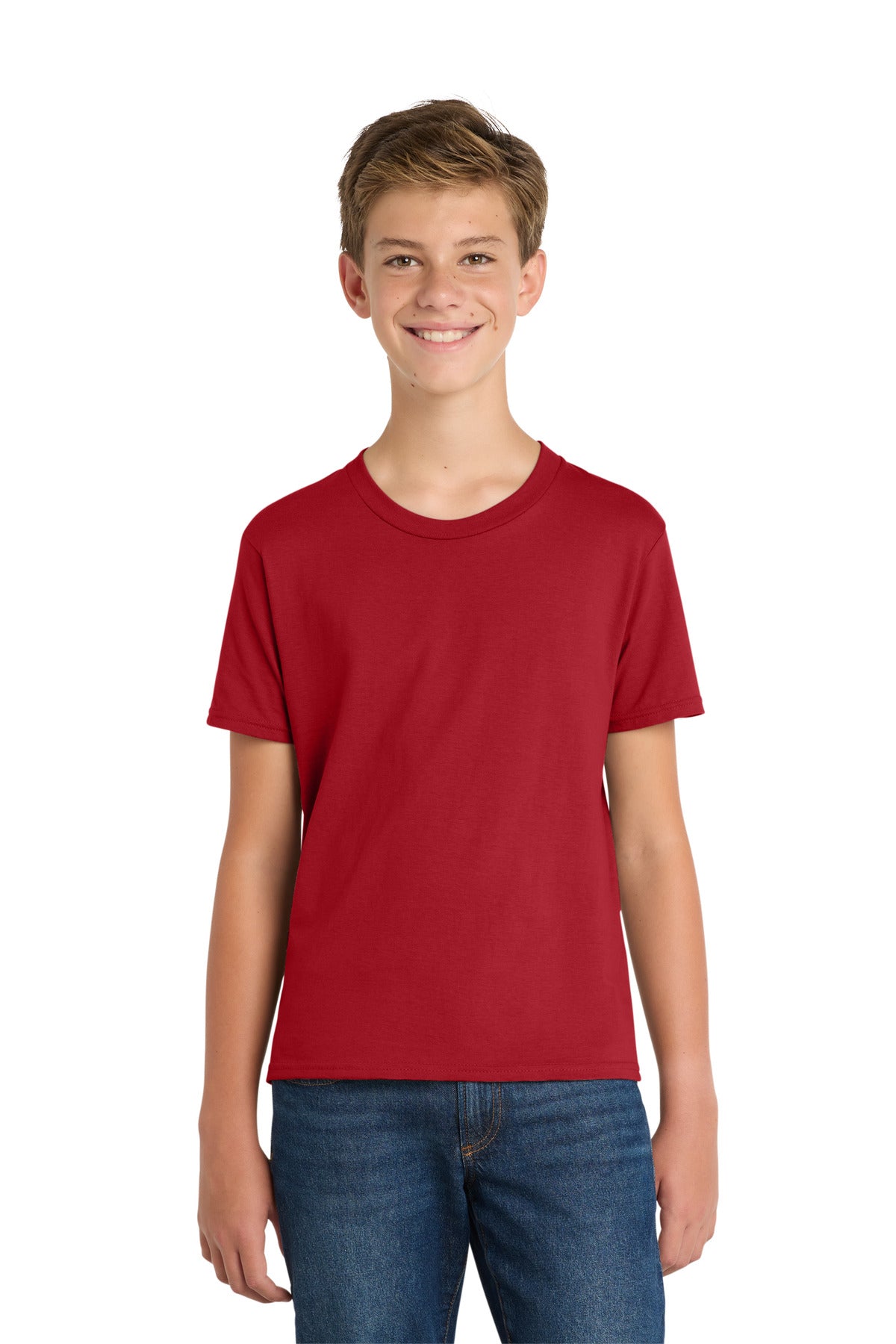 Custom logo Port & Co® Youth Fan Favorite Tee. PC450Y in Team Cardinal