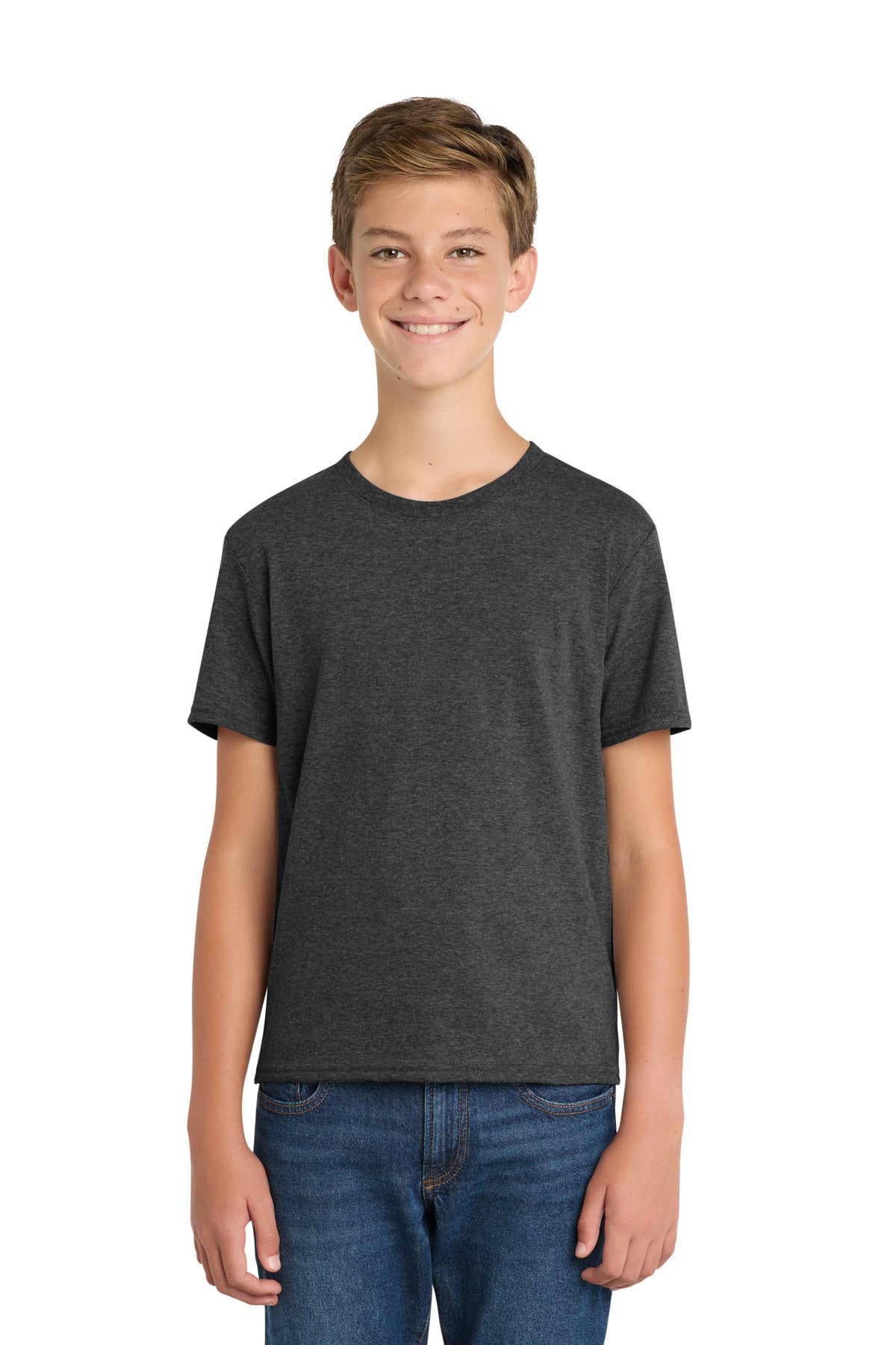 Custom logo Port & Co® Youth Fan Favorite ™ Blend Tee. PC455Y in Black Heather