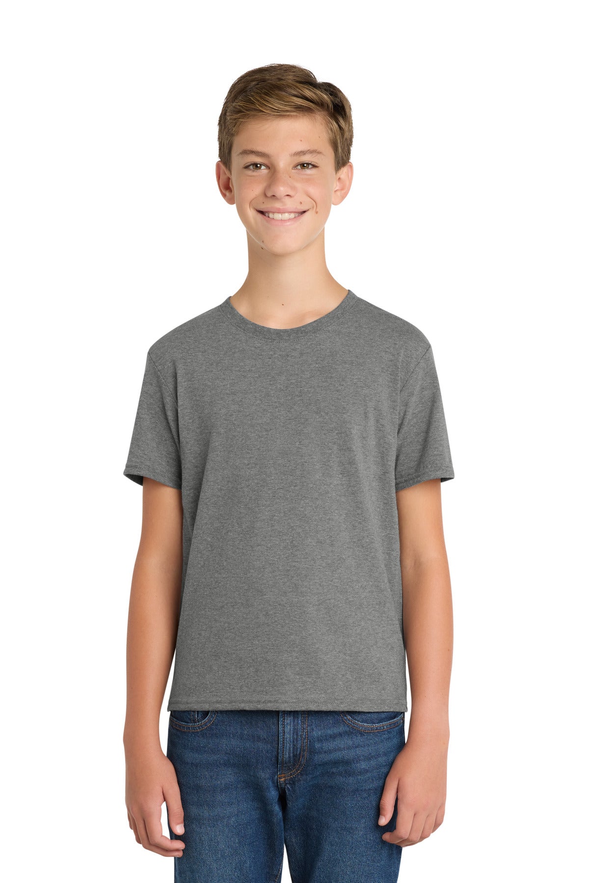 Custom logo Port & Co® Youth Fan Favorite ™ Blend Tee. PC455Y in Graphite Heather