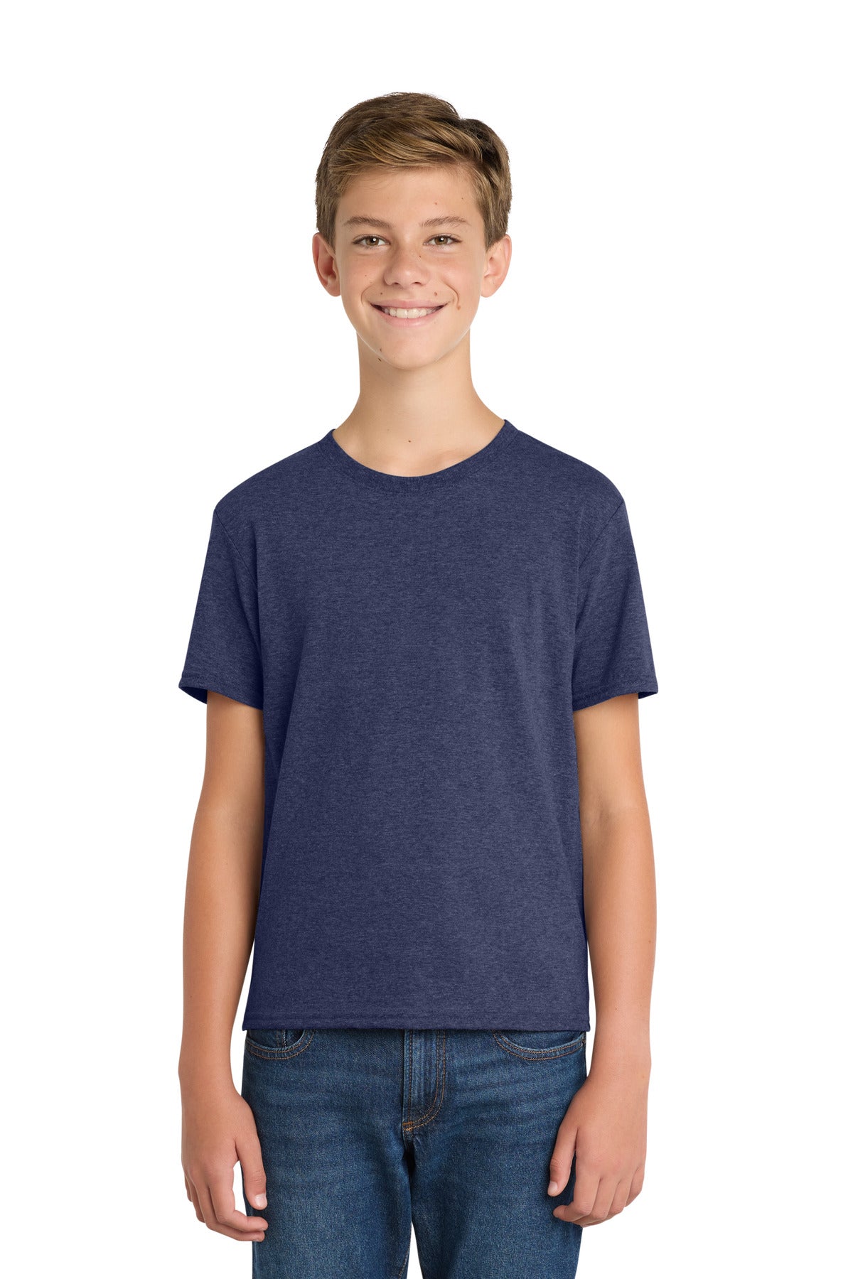 Custom logo Port & Co® Youth Fan Favorite ™ Blend Tee. PC455Y in Team Navy Heather