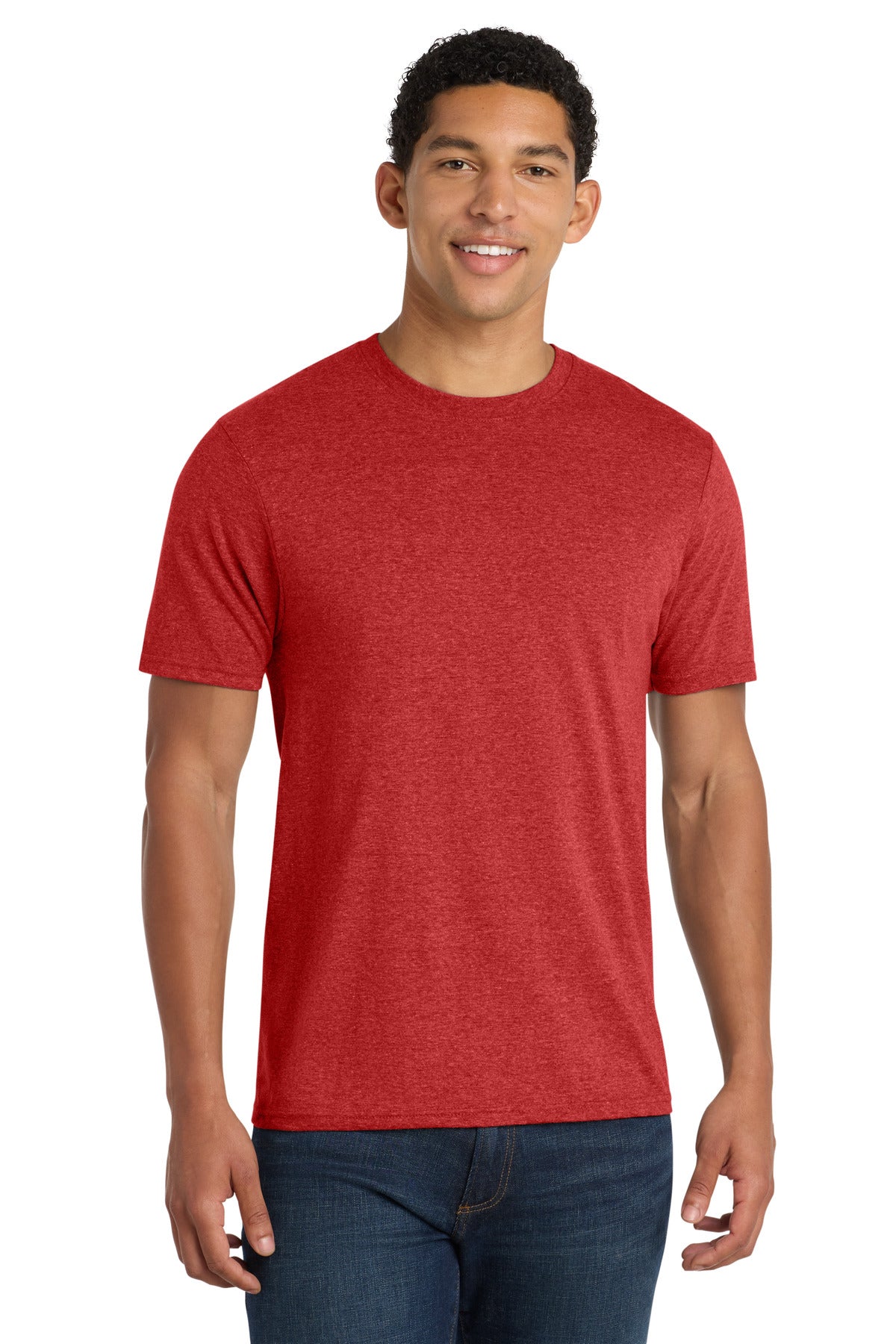 Custom logo Port & Co® Fan Favorite™ Blend Tee. PC455 in Bright Red Heather