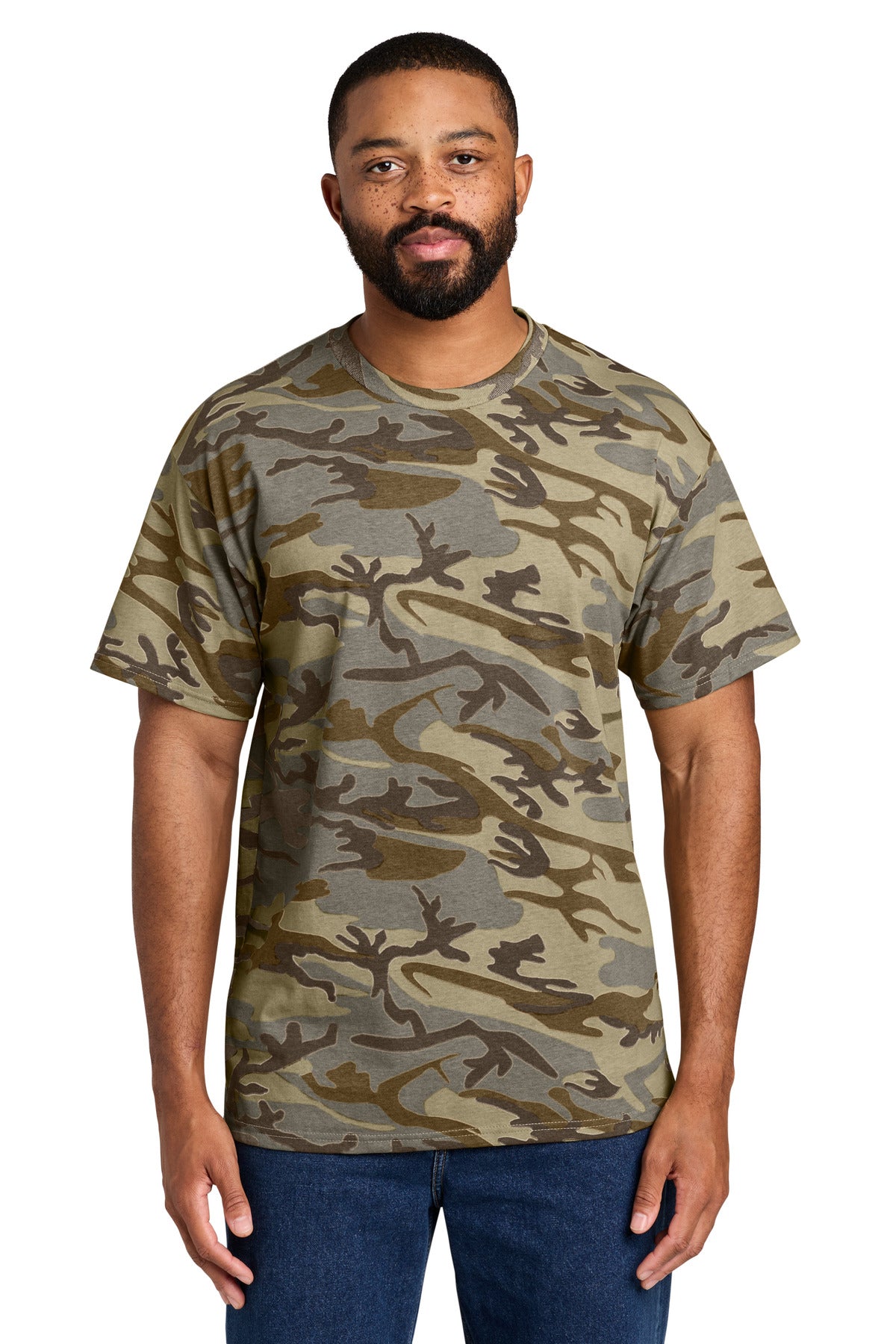 Custom logo Port & Co® Core Cotton Camo Tee.  PC54C in Desert Camo