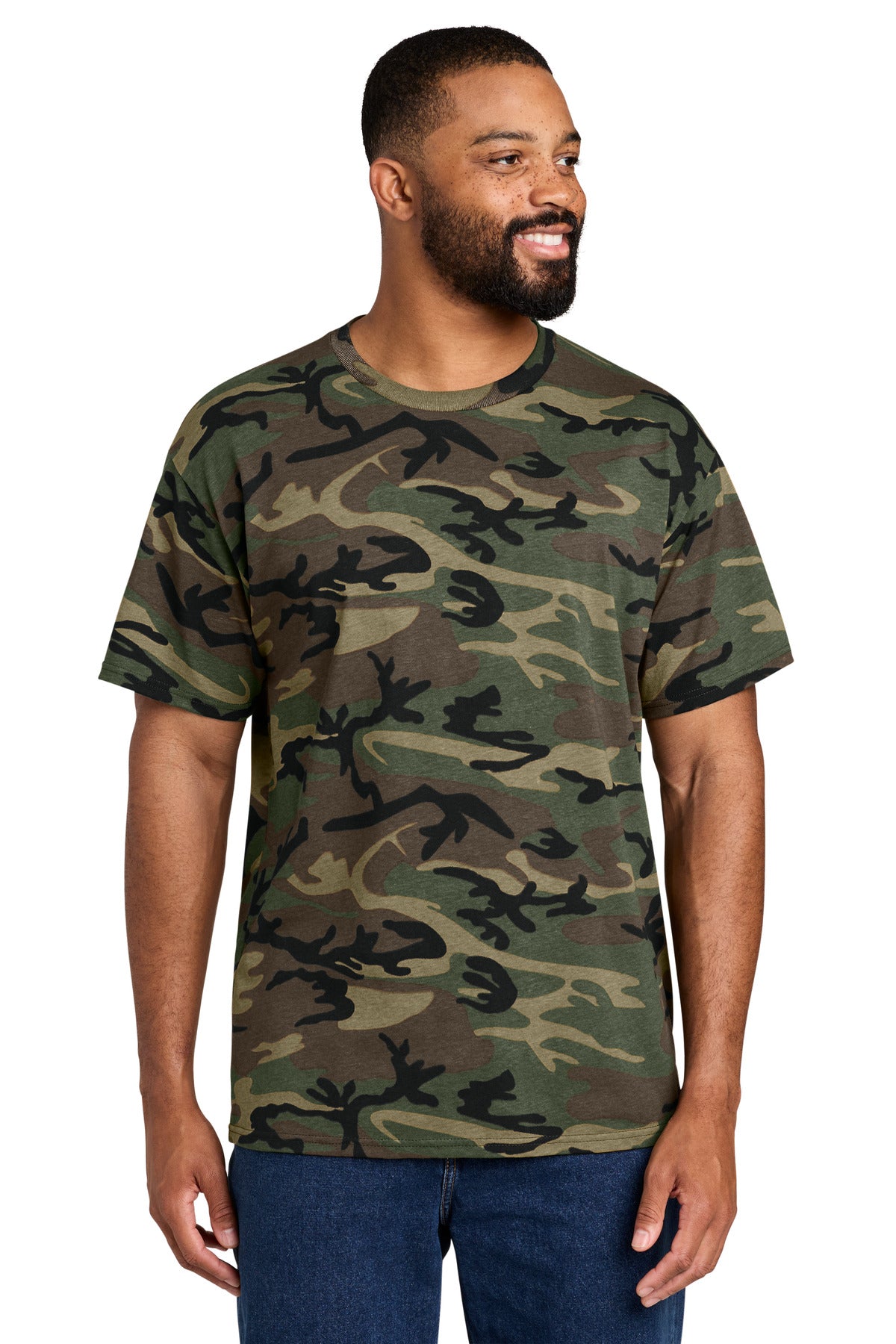 Custom logo Port & Co® Core Cotton Camo Tee.  PC54C in Military Camo