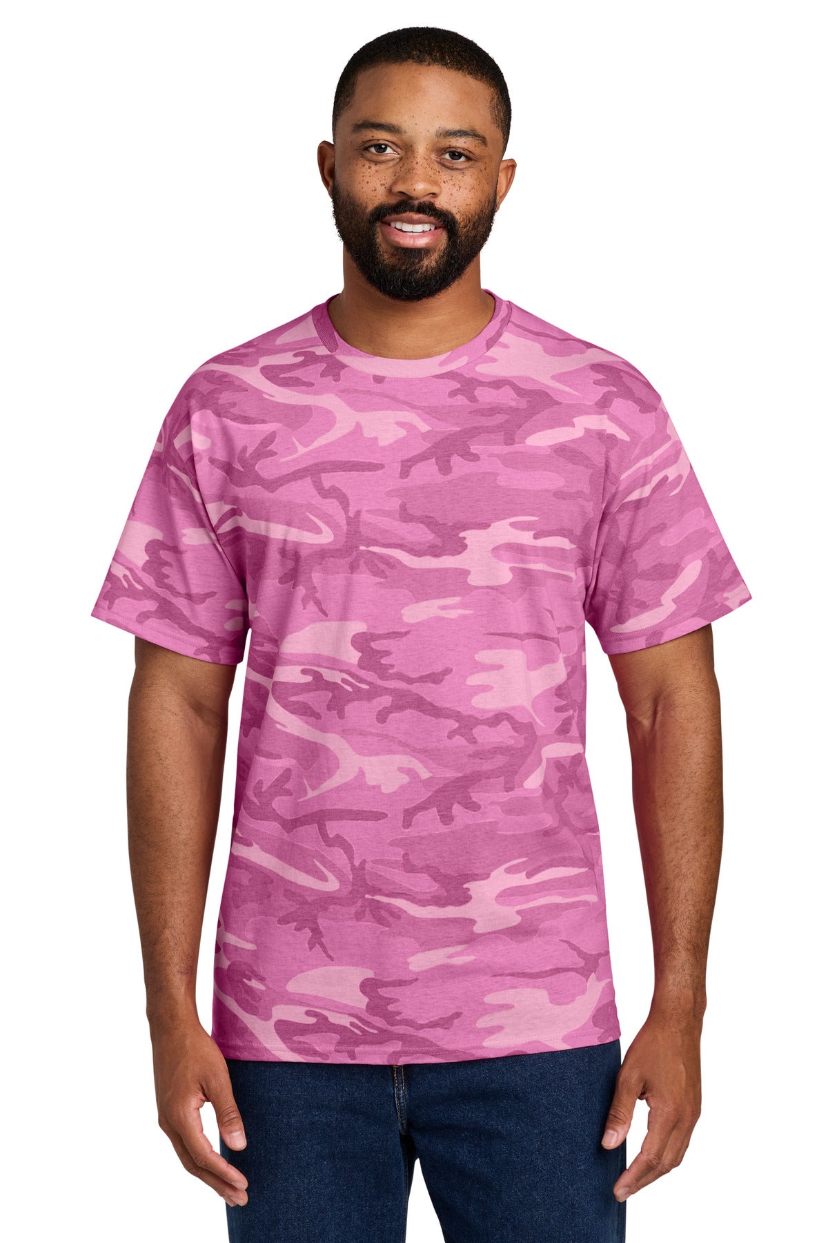 Custom logo Port & Co® Core Cotton Camo Tee.  PC54C in Pink Camo