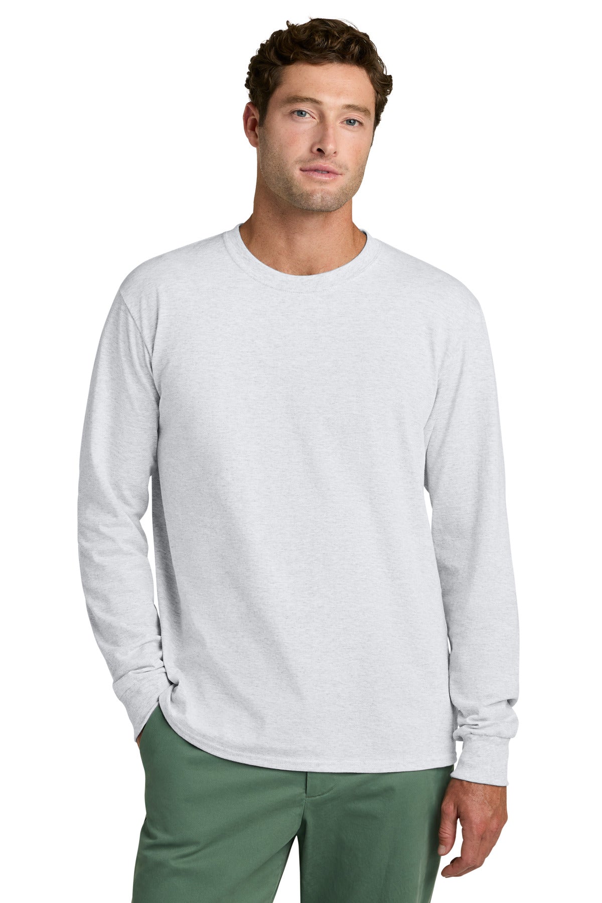 Custom logo Port & Co® Long Sleeve Core Cotton Tee. PC54LS in Ash