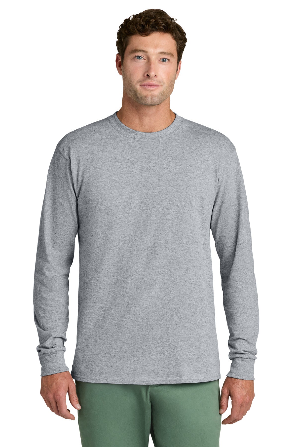 Custom logo Port & Co® Long Sleeve Core Cotton Tee. PC54LS in Athletic Heather