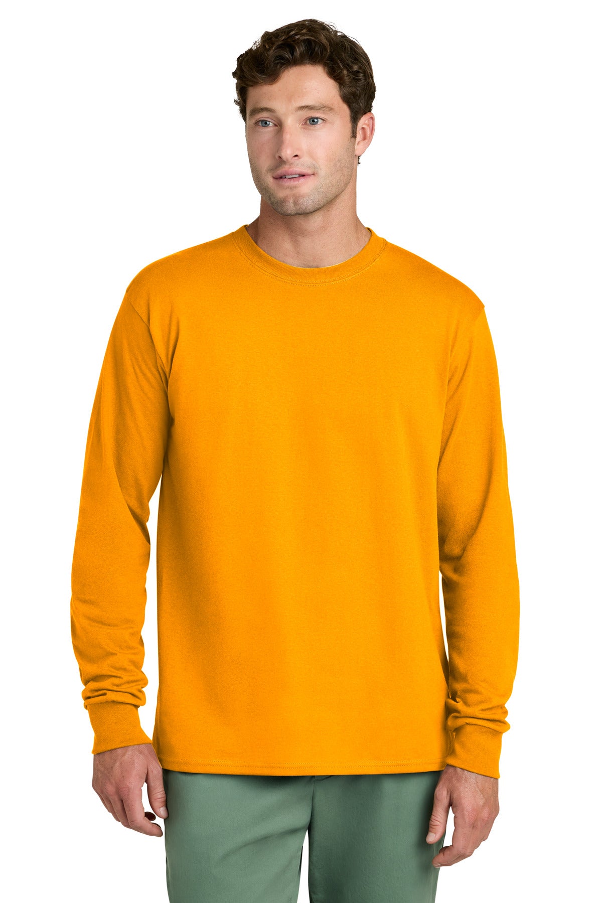 Custom logo Port & Co® Long Sleeve Core Cotton Tee. PC54LS in Gold