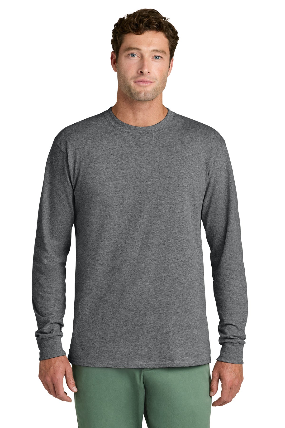 Custom logo Port & Co® Long Sleeve Core Cotton Tee. PC54LS in Graphite Heather