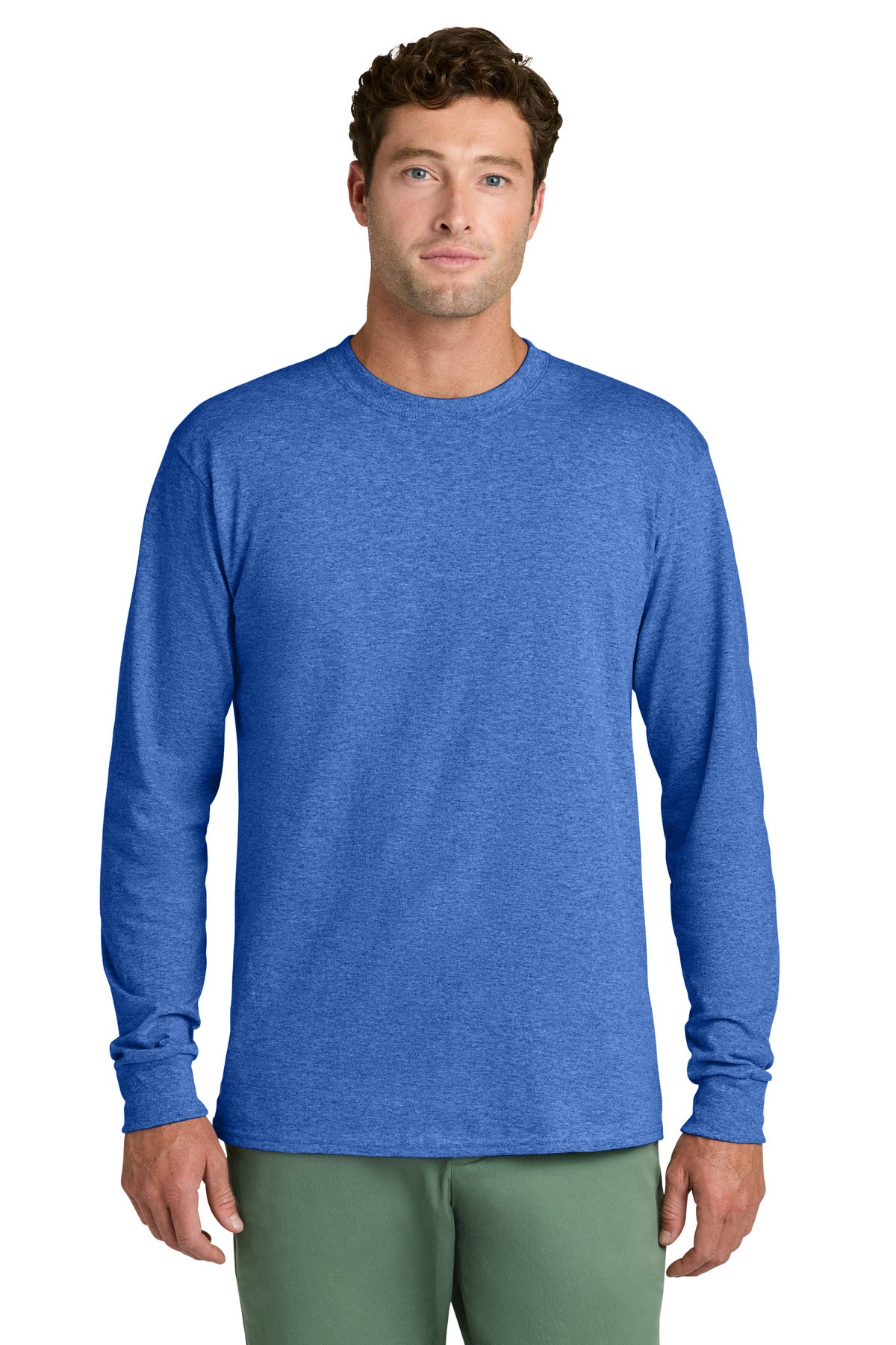 Custom logo Port & Co® Long Sleeve Core Cotton Tee. PC54LS in Heather Royal