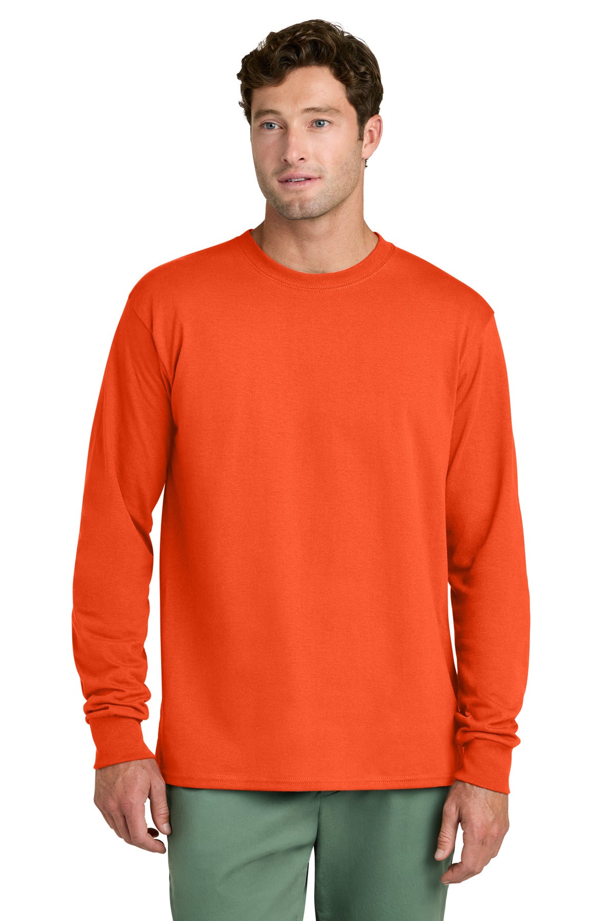 Custom logo Port & Co® Long Sleeve Core Cotton Tee. PC54LS in Orange