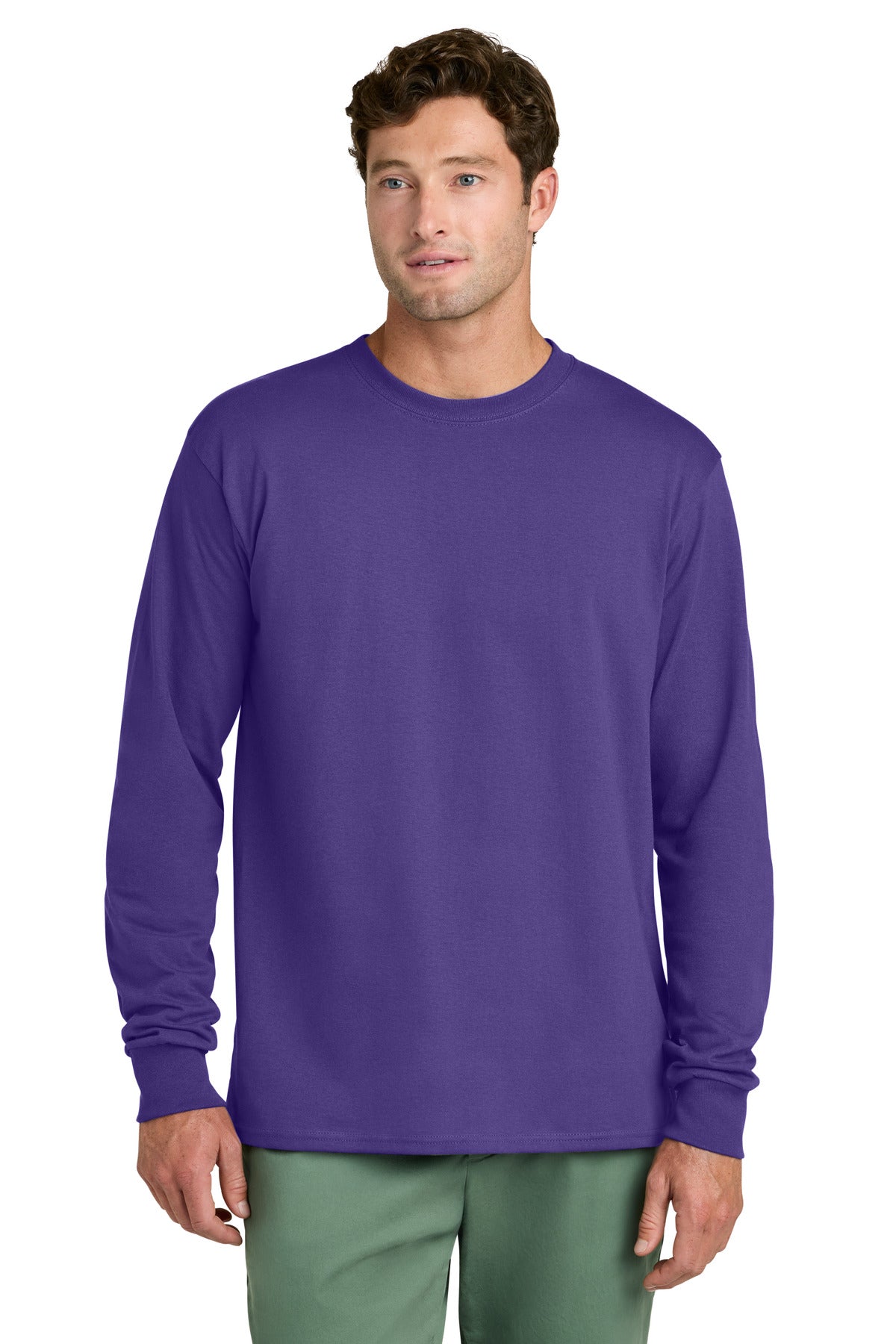 Custom logo Port & Co® Long Sleeve Core Cotton Tee. PC54LS in Purple