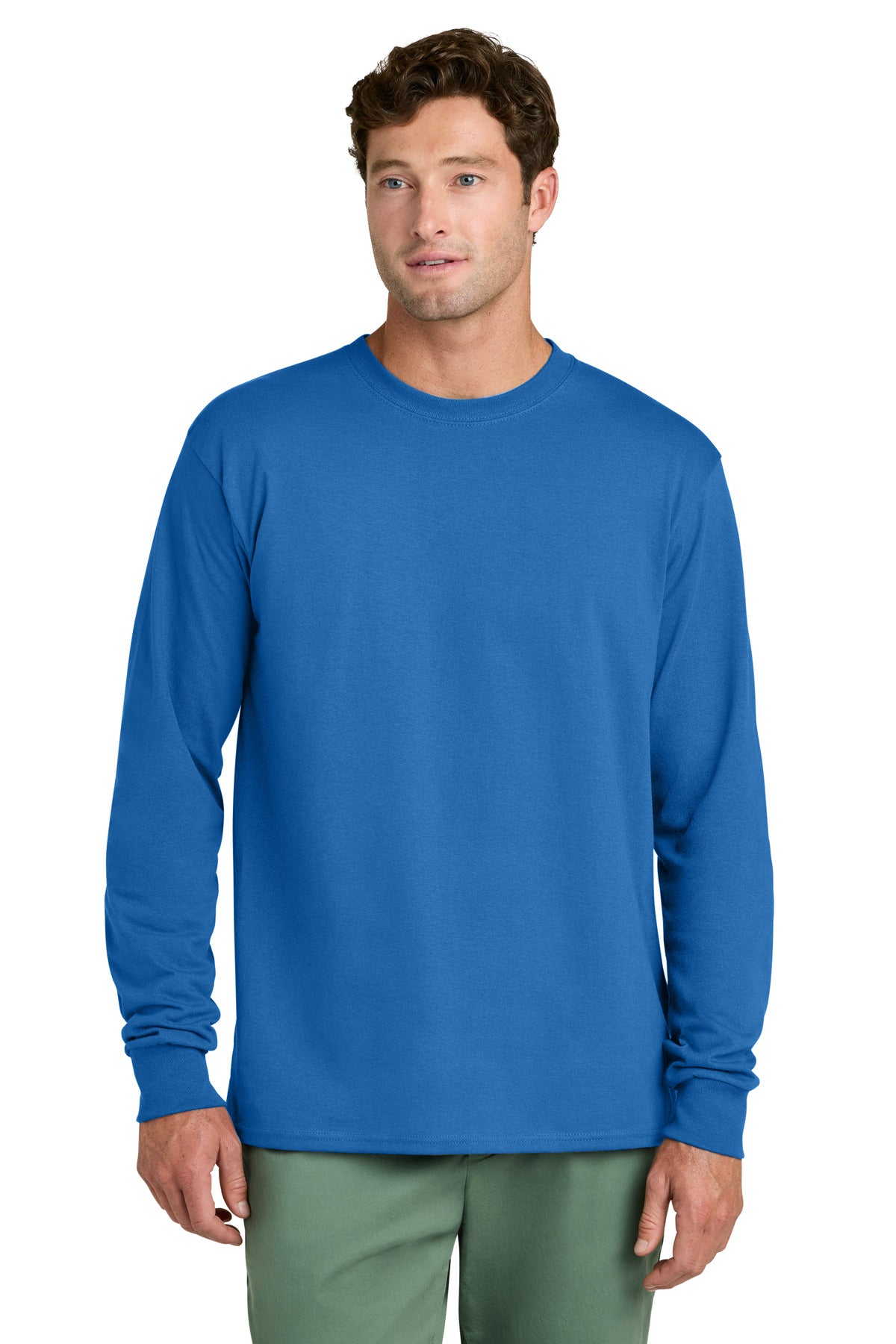 Custom logo Port & Co® Long Sleeve Core Cotton Tee. PC54LS in Royal