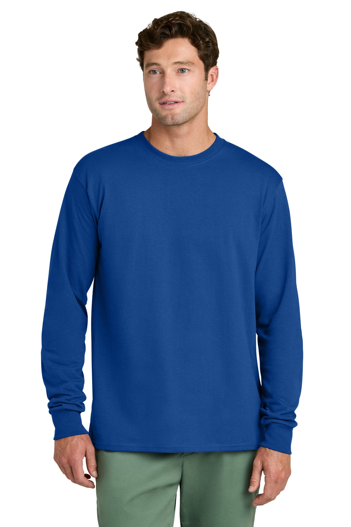 Custom logo Port & Co® Long Sleeve Core Cotton Tee. PC54LS in True Royal