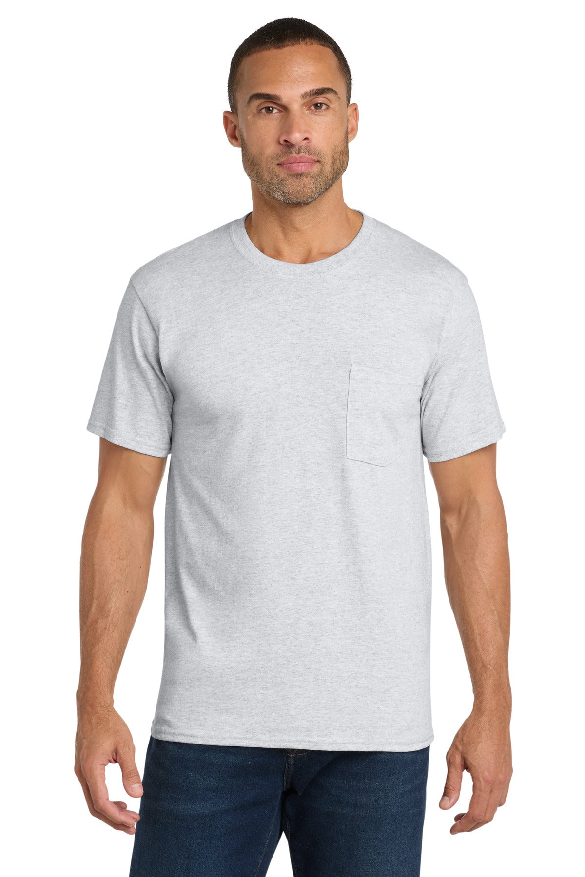 Custom logo Port & Co® Core Cotton Pocket Tee. PC54P in Ash